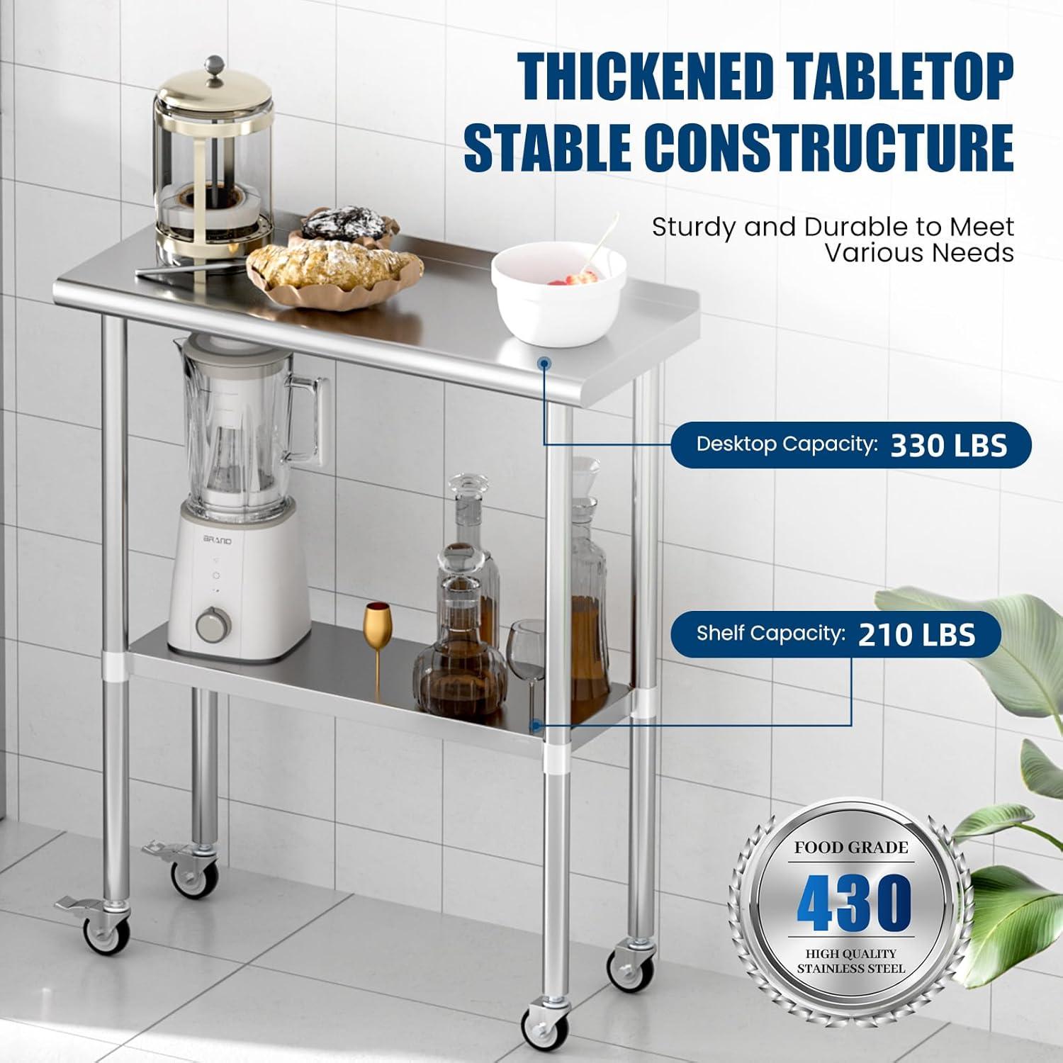 Sakiyr Stainless Steel Work Table, Heavy Duty Commercial Food Prep Table with Undershelf for Home Kitchen