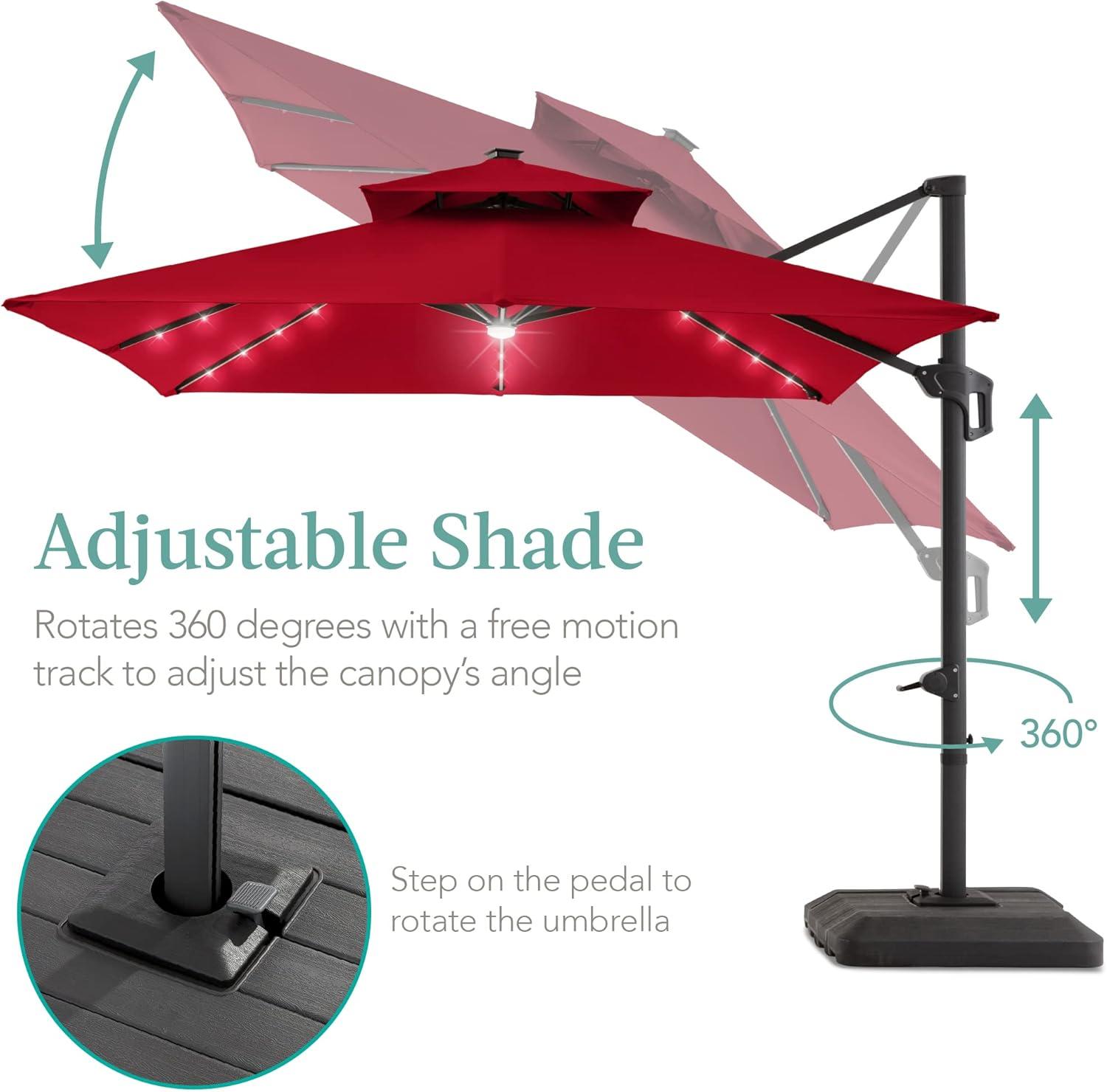 Best Choice Products 10x10ft 2-Tier Square Outdoor Solar LED Cantilever Patio Umbrella w/ Base Included - Red