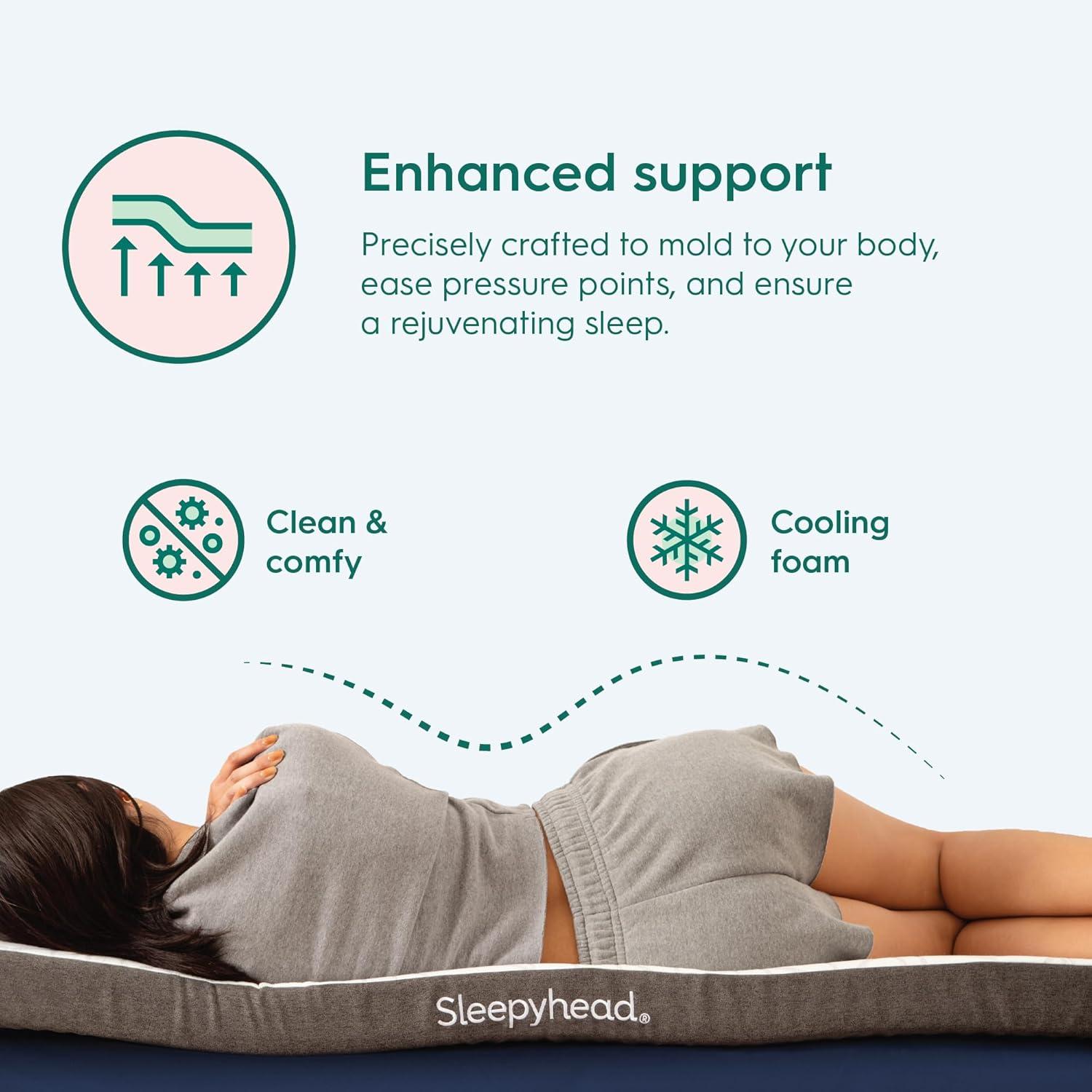 Sleepyhead Twin XL 2 Inch Super Memory Foam Mattress Topper for College Dorm – Copper & Gel Infused, Cooling, Washable Cover, Thick & Comfortable Mattress Pad, Dorm Room Essentials (XL Twin 2")