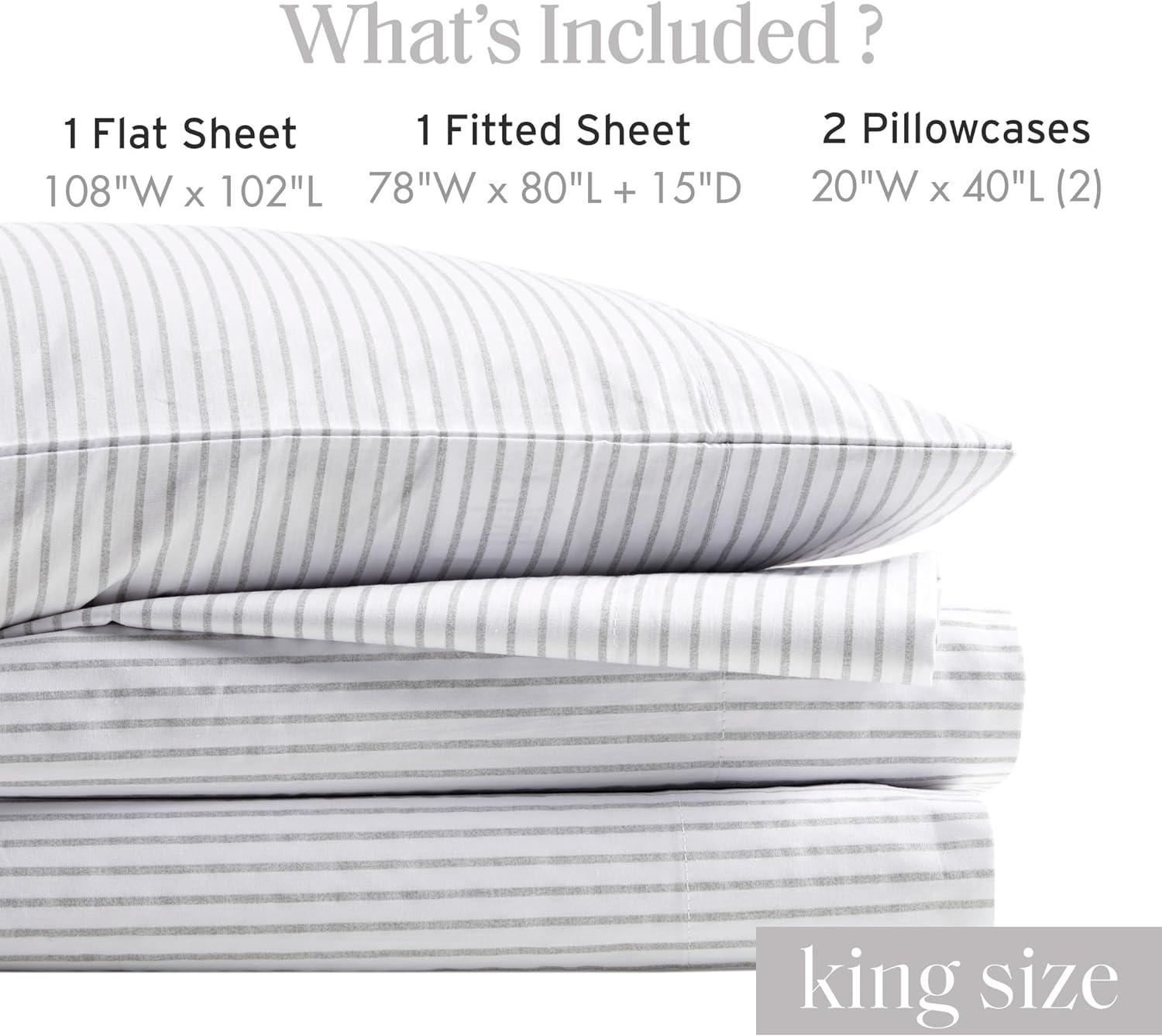 King Gray Stripe Cotton Percale Sheet Set