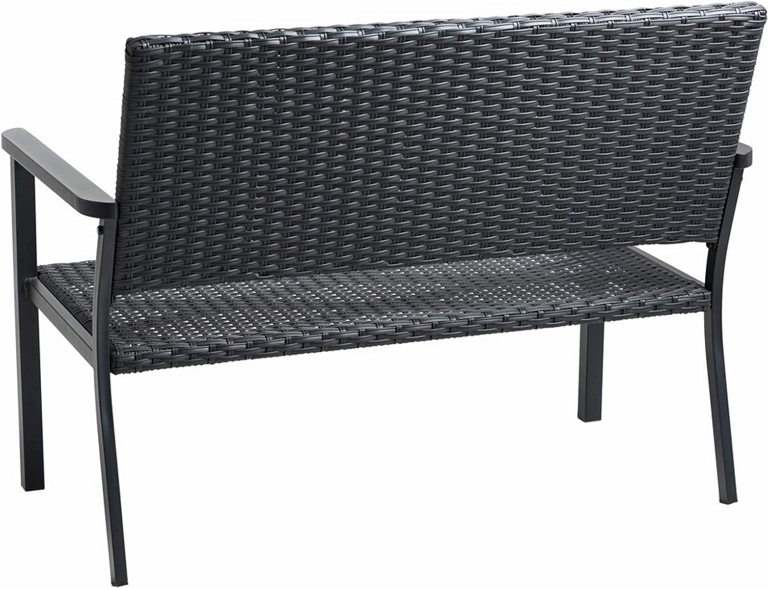 C-Hopetree Outdoor Loveseat Bench Chair for Outside Patio Porch, Metal Frame, Black All Weather Wicker