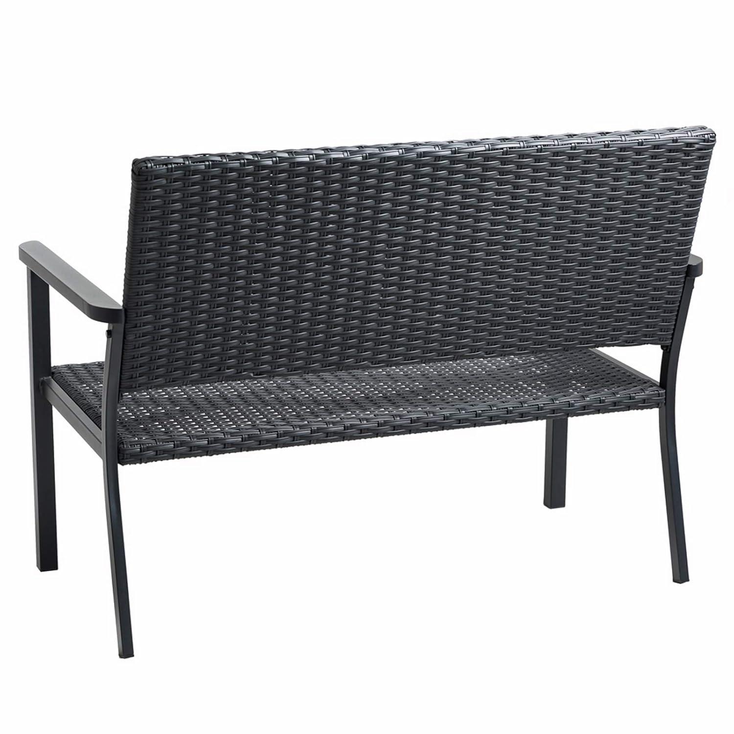 C-Hopetree Outdoor Loveseat Bench Chair for Outside Patio Porch, Metal Frame, Black All Weather Wicker