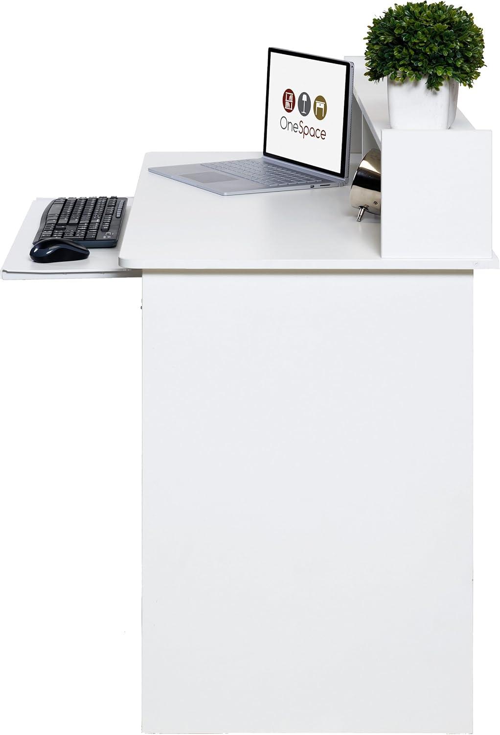 OneSpace 50-LD0101 Essential Computer Desk with Hutch and Keyboard Tray, White Finish