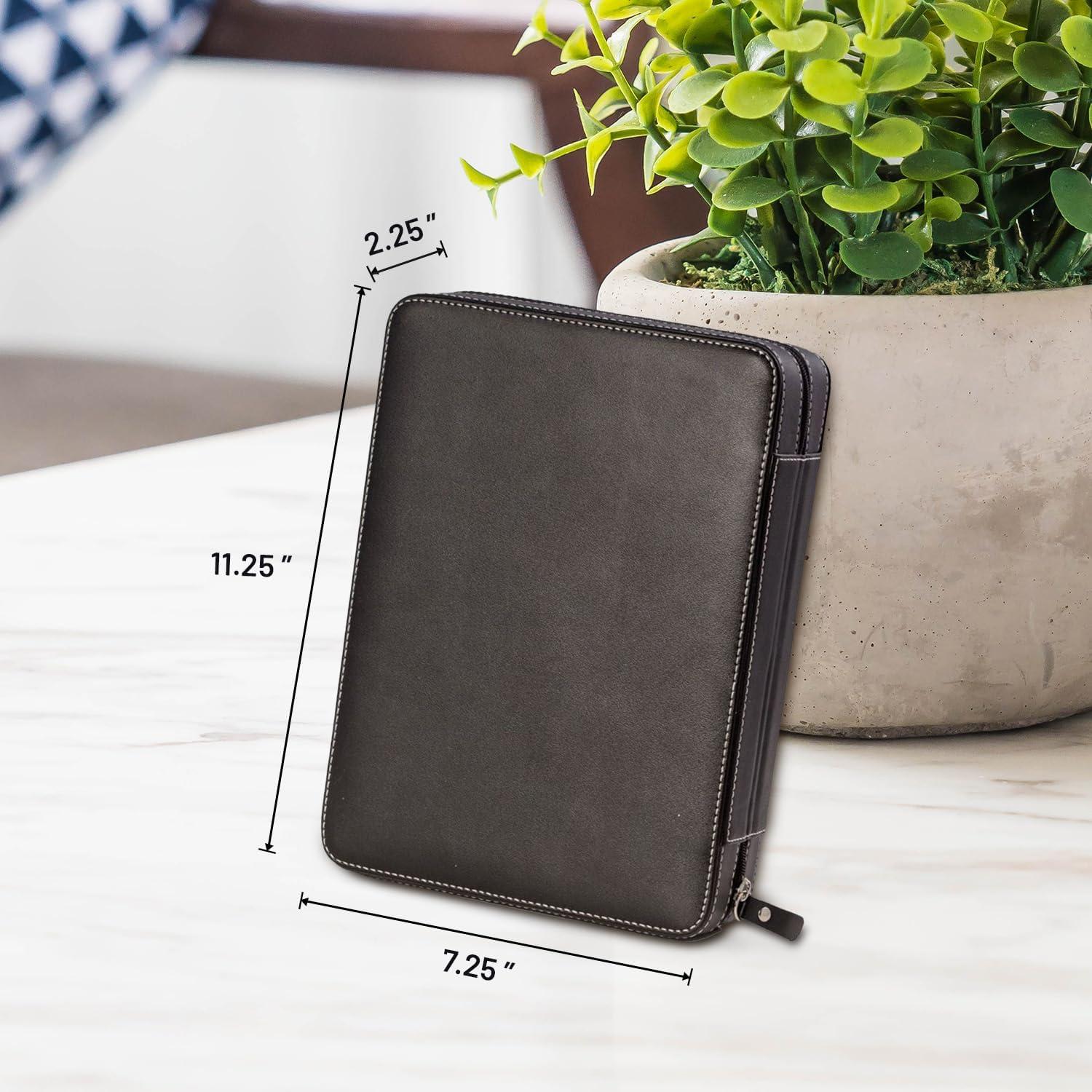 Black Leather Two Watch and Two Sunglass Travel Case with Form Fit Compartments with Zipper Closure.