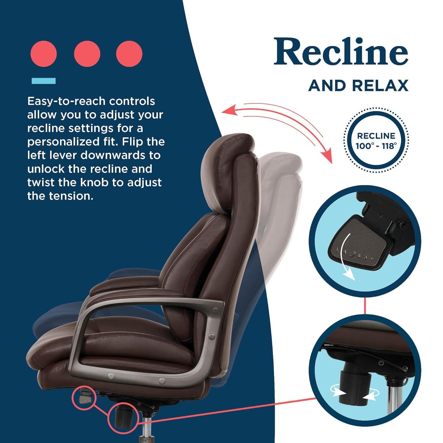 La-Z-Boy La-Z-Boy® Nova Executive Office Chair, Patented AIR Ergonomic Support Technology®, High-Back Premium Comfort & Support, Vegan PU Leather