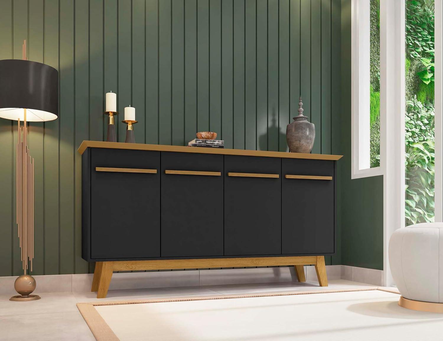 62.99" Yonkers Sideboard Black/Cinnamon - Manhattan Comfort: Mid-Century Buffet Storage Cabinet