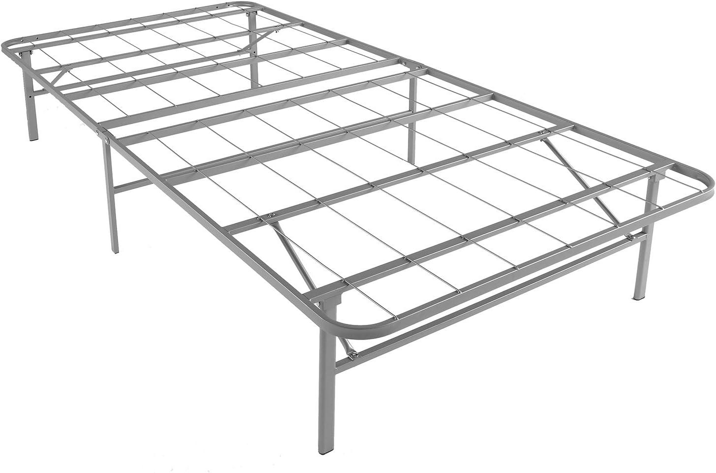 Silver Twin Metal Platform Bed Frame with Glides