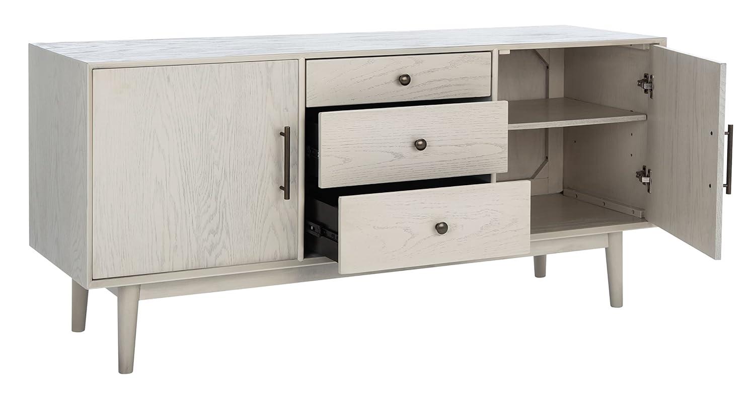 Elissa White Washed Mid-Century Media Stand with Bronze Hardware