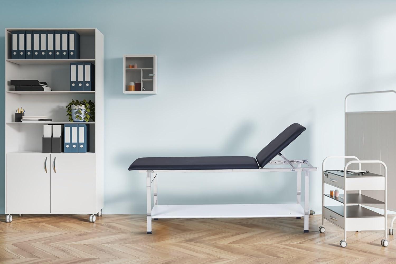 Black Leather and Stainless Steel Adjustable Medical Exam Table