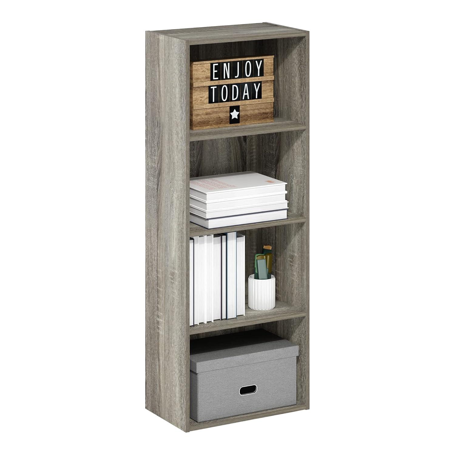 Furinno 4-Tier Open Bookcase 4-Cube Display Cabinet Floor Standing Storage Shelves Bookcase,French Oak