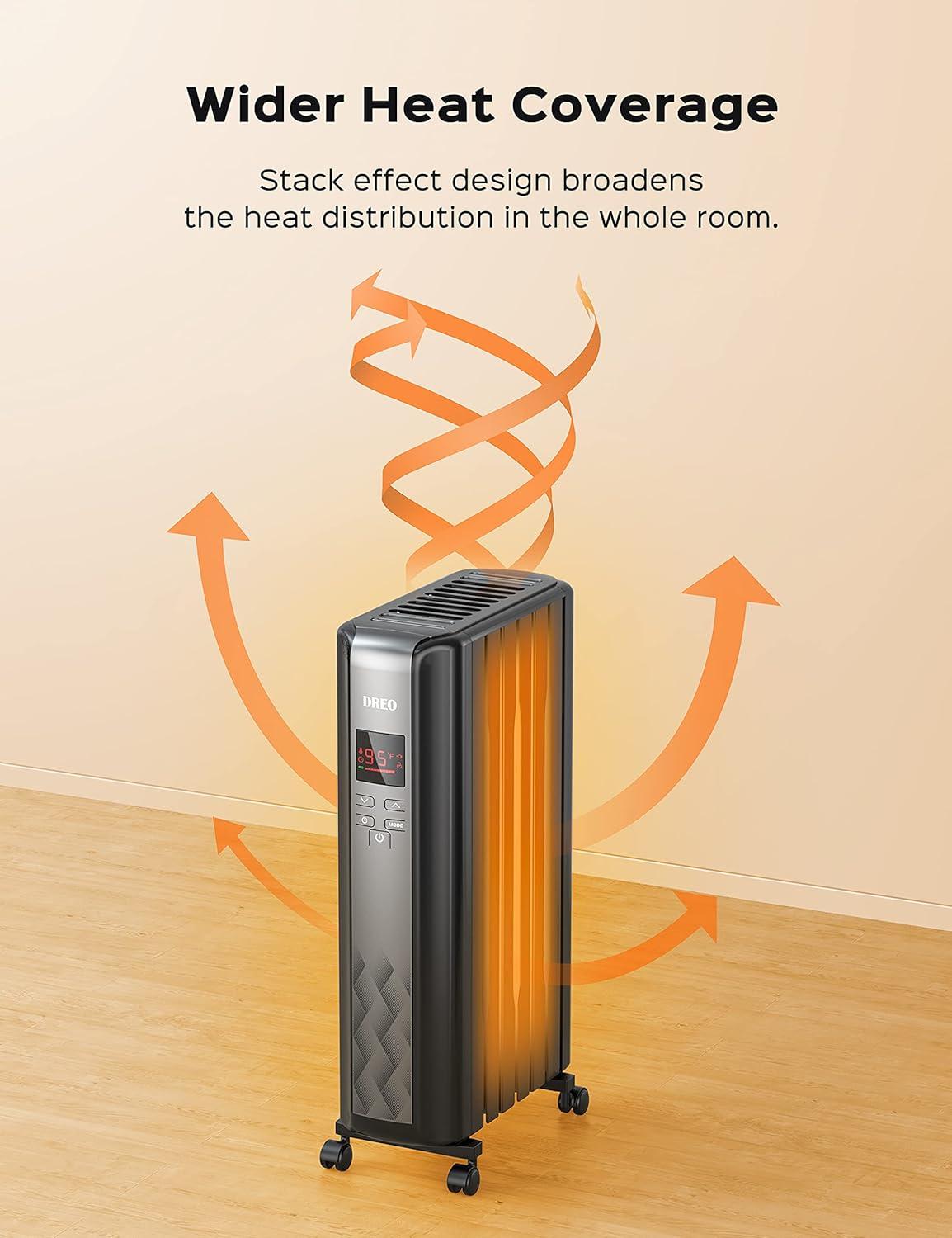 Dreo Black 1500W Oil Filled Radiator Heater with Remote