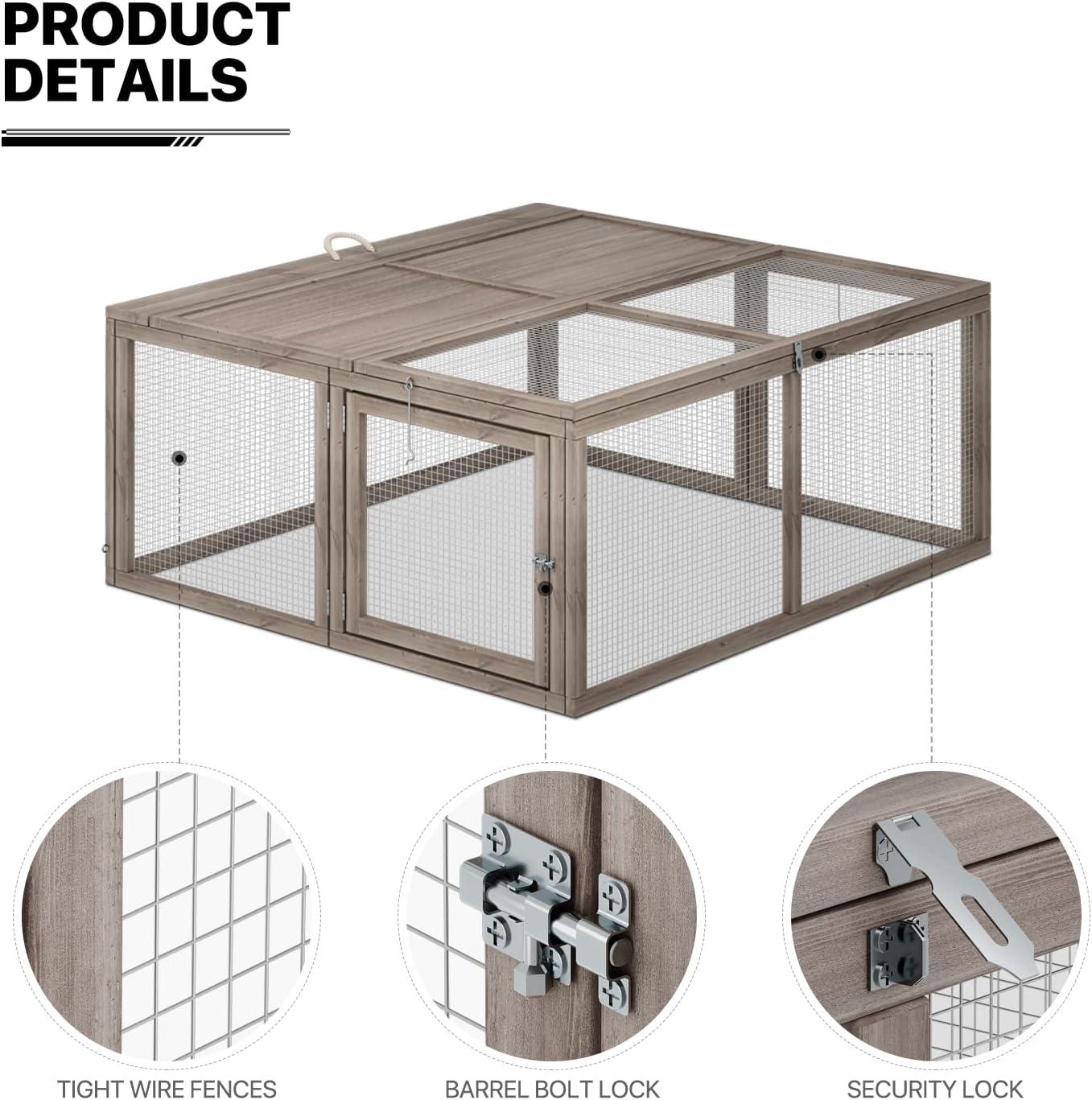 MoNiBloom Chicken Coop Rabbit Hutch, 45.5" Wooden Chicken Run Hen House Duck Coop, Outdoor Small Animal Poultry Cage with Openable Roof and Side Door (Grey)