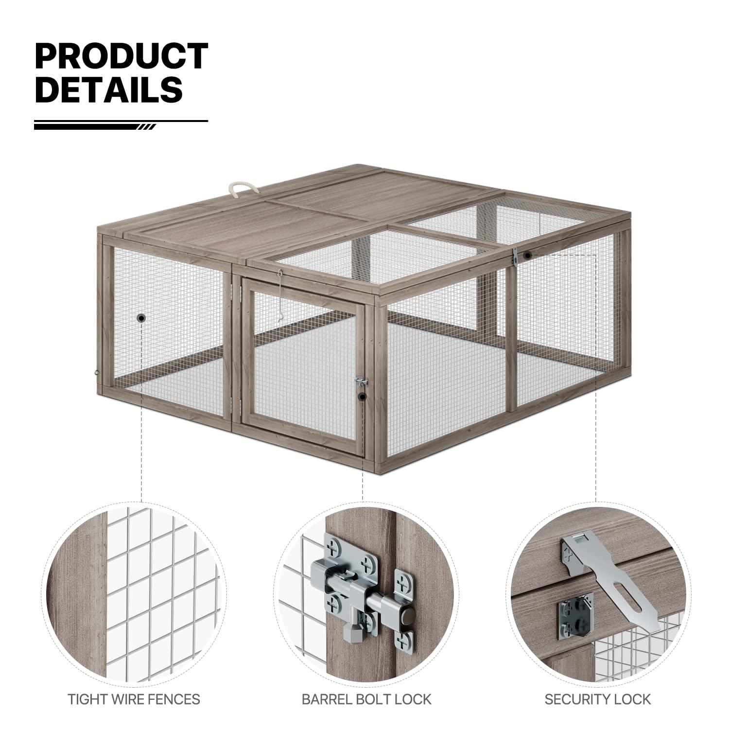 MoNiBloom Chicken Coop Rabbit Hutch, 45.5" Wooden Chicken Run Hen House Duck Coop, Outdoor Small Animal Poultry Cage with Openable Roof and Side Door (Grey)