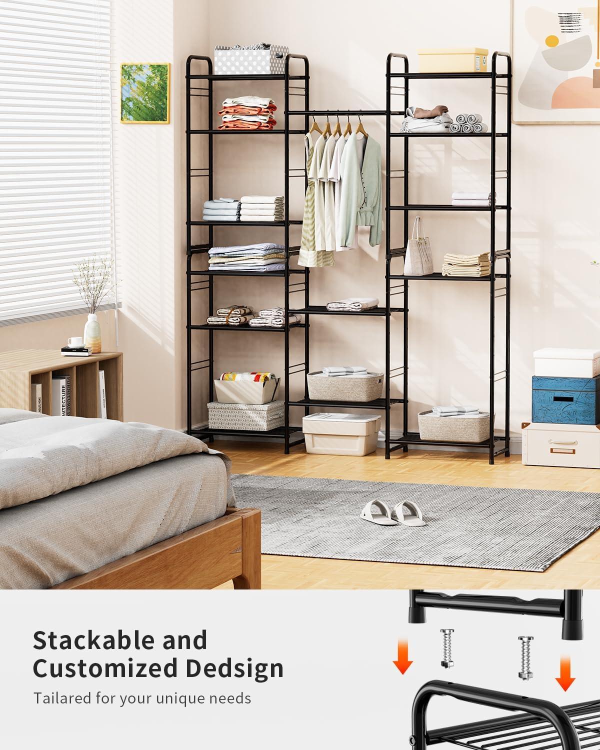 Rebrilliant 3 Tier Wire Shelves For Storage Rack Outdoor Indoor Waterproof, Stackable Metal 17.7-Inch Bathroom Organizer Shelf Stand, Perfect For Kitchen, Black