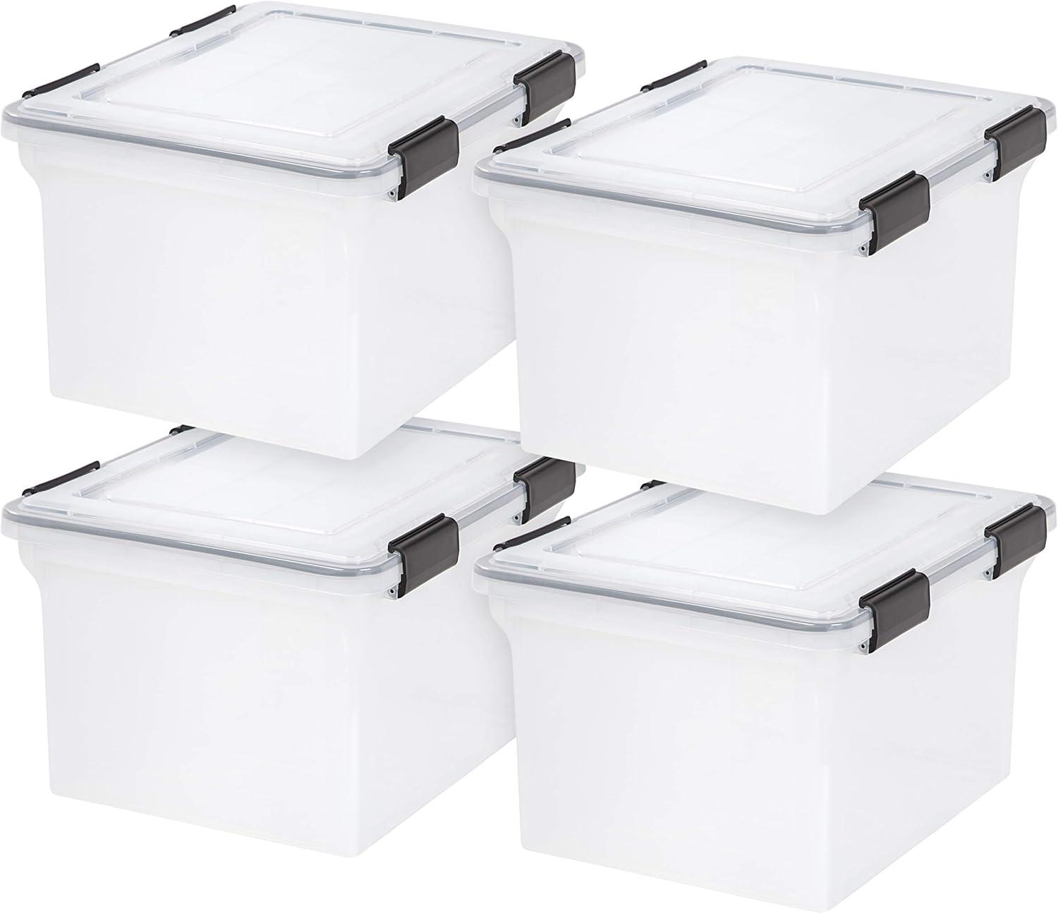 Clear 32 Quart Weathertight Plastic Storage Bins with Lids, 4-Pack