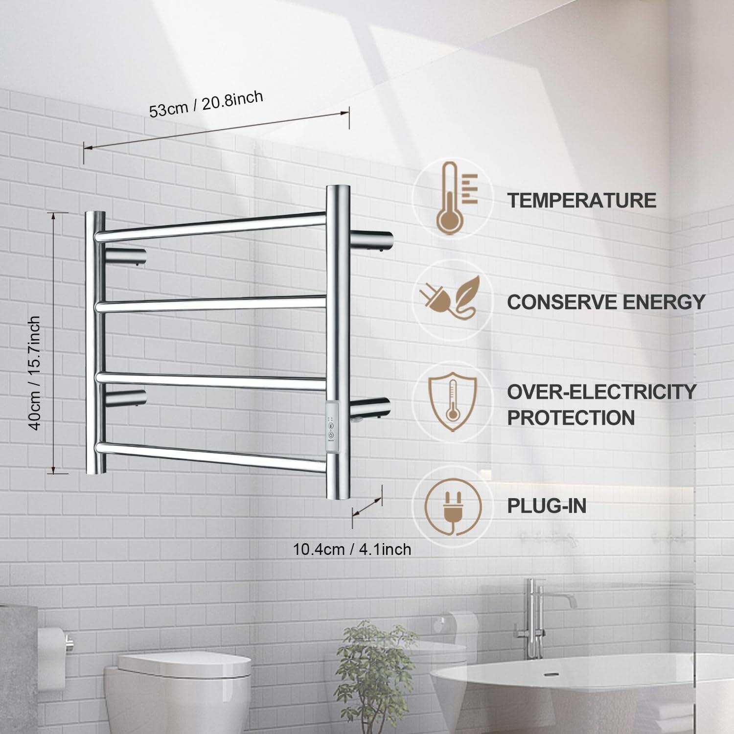 Stainless Steel Wall Mounted Heated Towel Rack with Timer