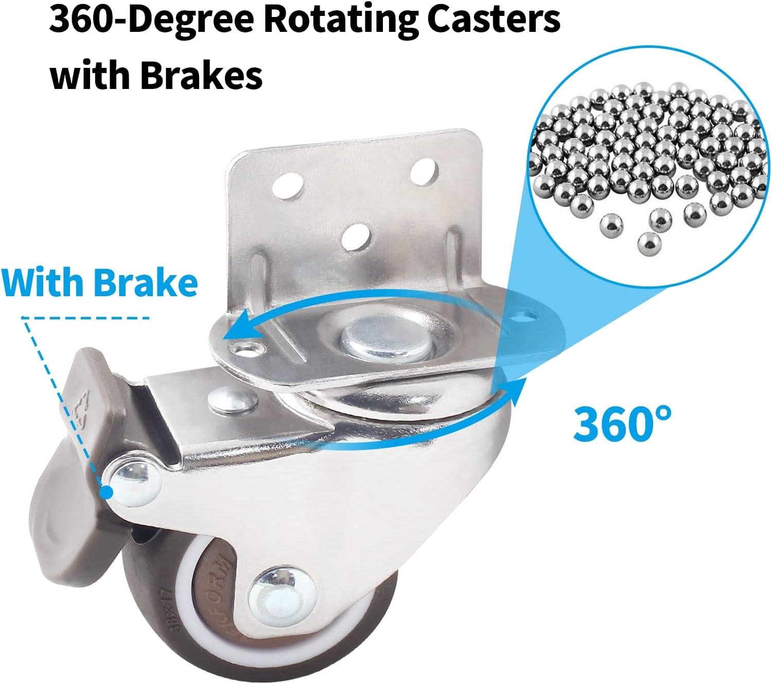 1.5 Inch L-Shape Swivel Casters with Brakes and Screws