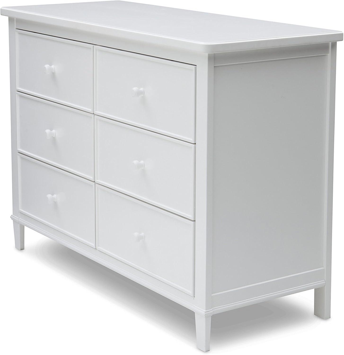 White Double 6-Drawer Nursery Dresser with Metal Glides