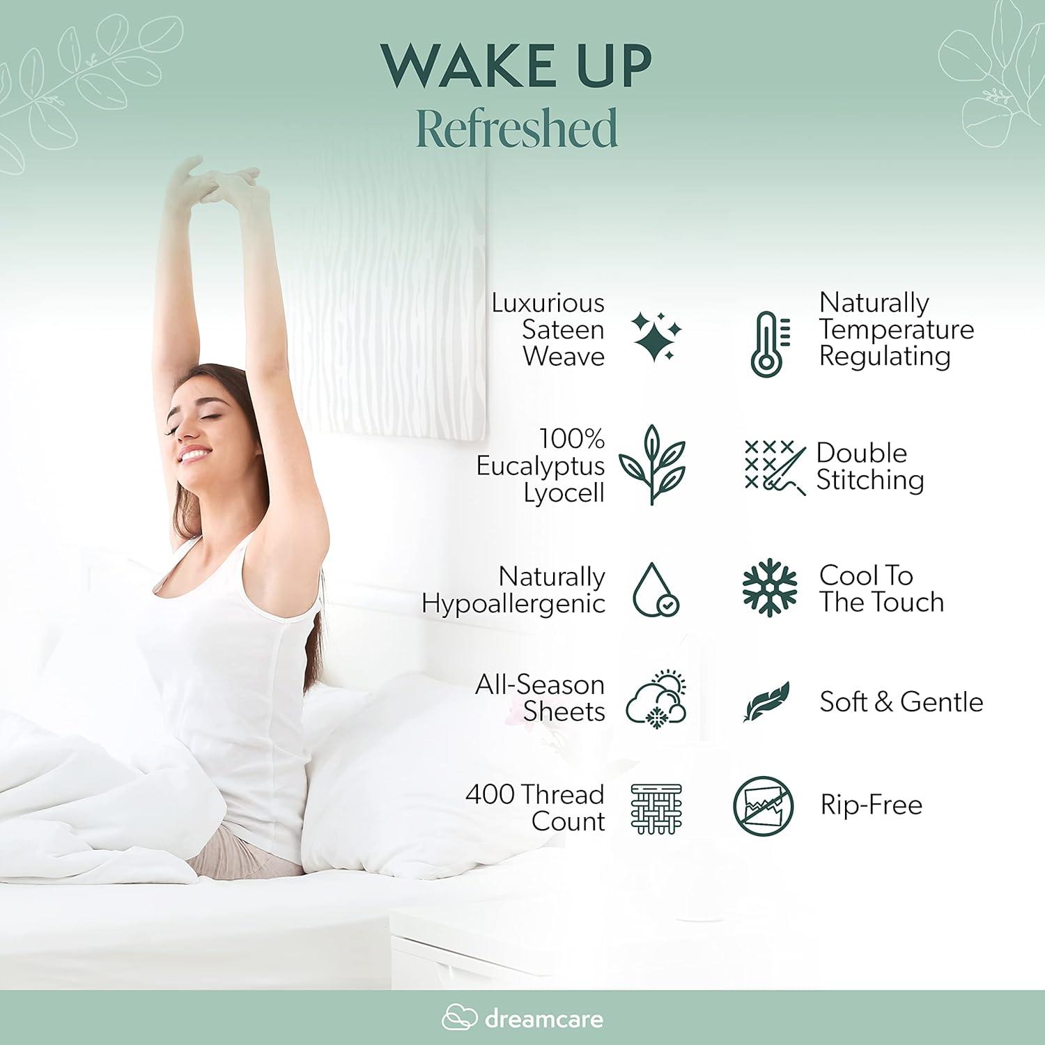 DREAMCARE - Bed Sheets Set - Queen Size Sheet with Side Pocket - 4pcs Set, 15 inches, Dark Gray