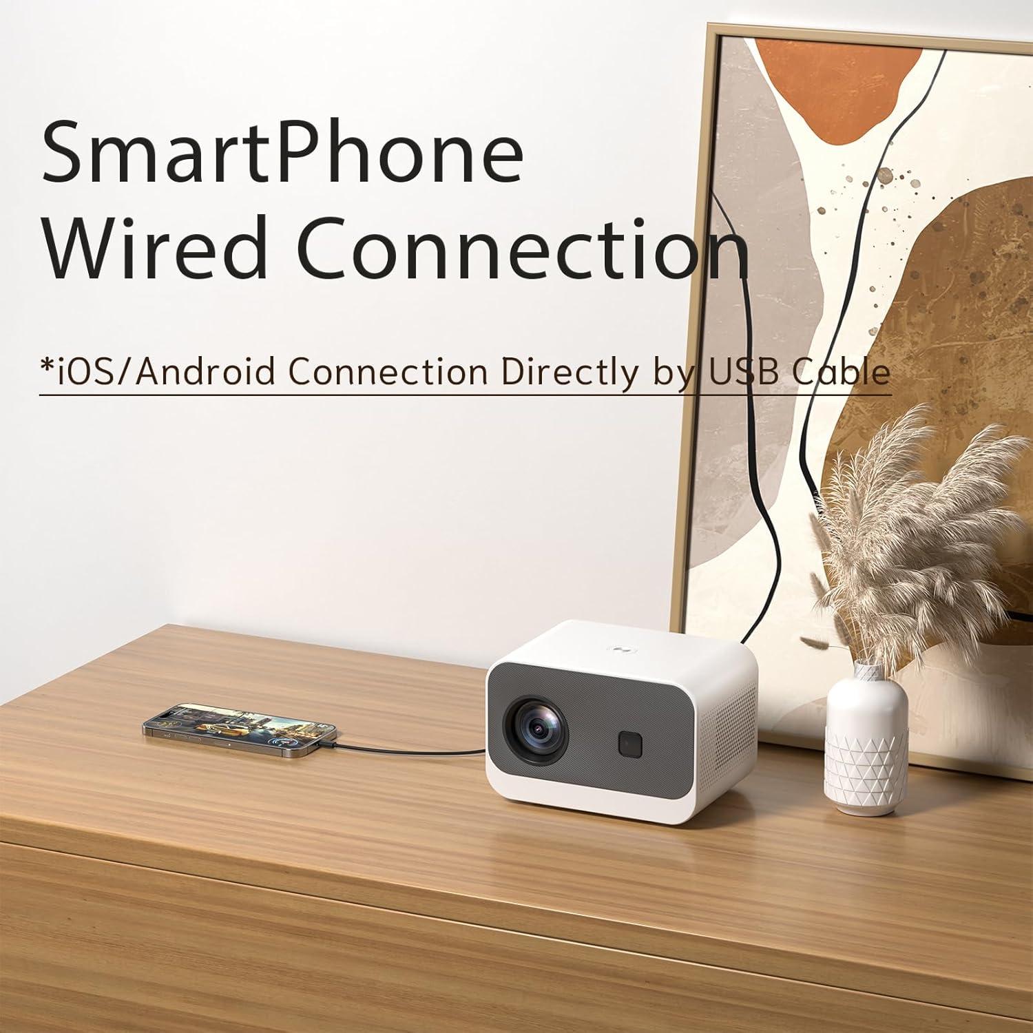 Sainyer WiFi Bluetooth 1080P FHD LCD Mini Projector, White