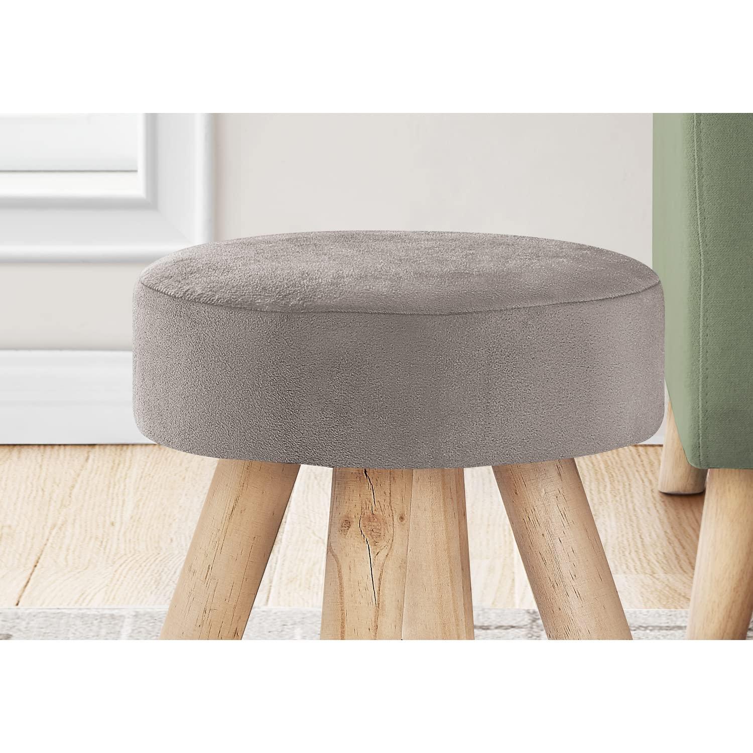 Monarch Specialties Ottoman, Pouf, Footrest, Foot Stool, 12" Round, Velvet, Wood, 16.25" H, Indoor