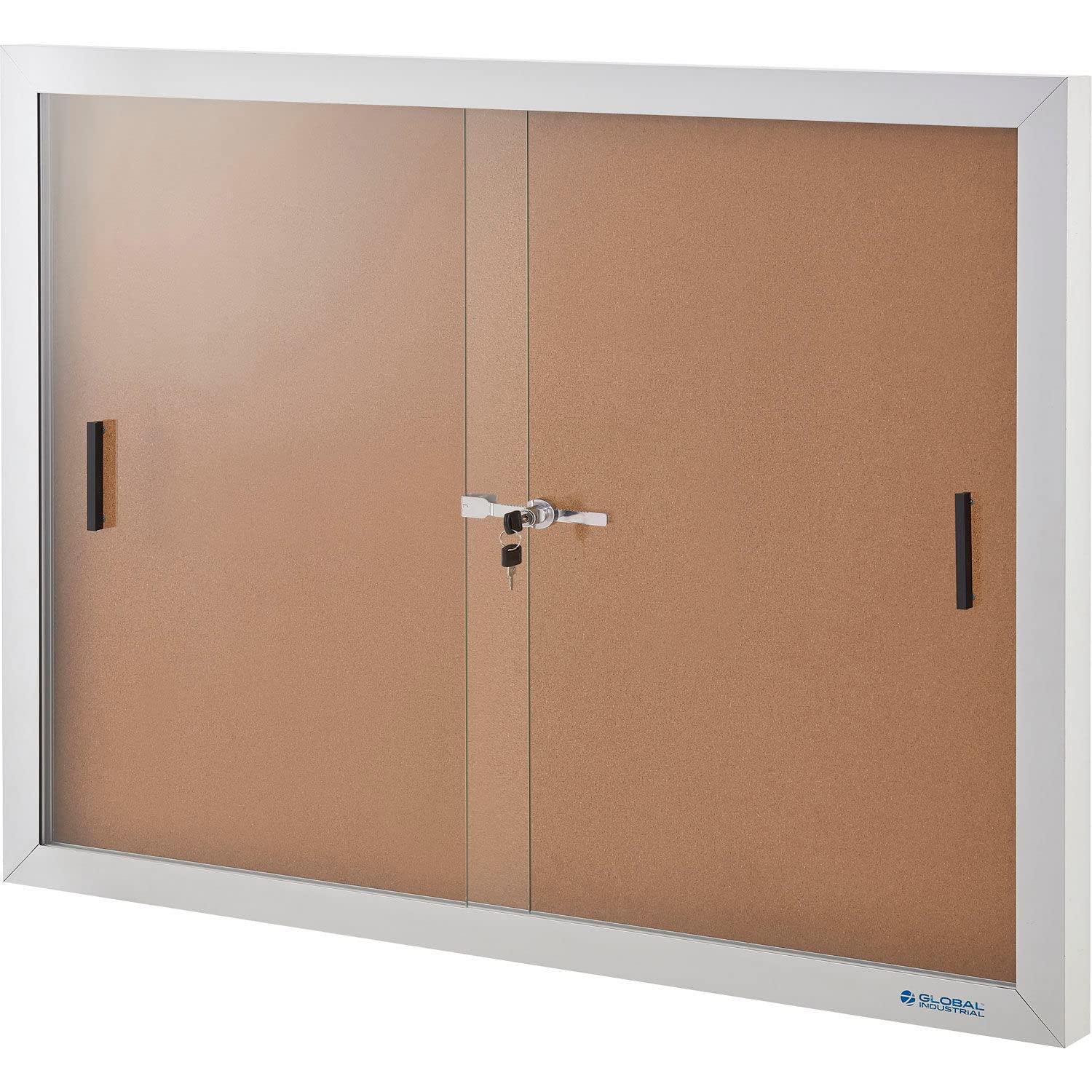Global Industrial 695873 Enclosed Cork Bulletin Board with Sliding Doors - 72 x 48 in.