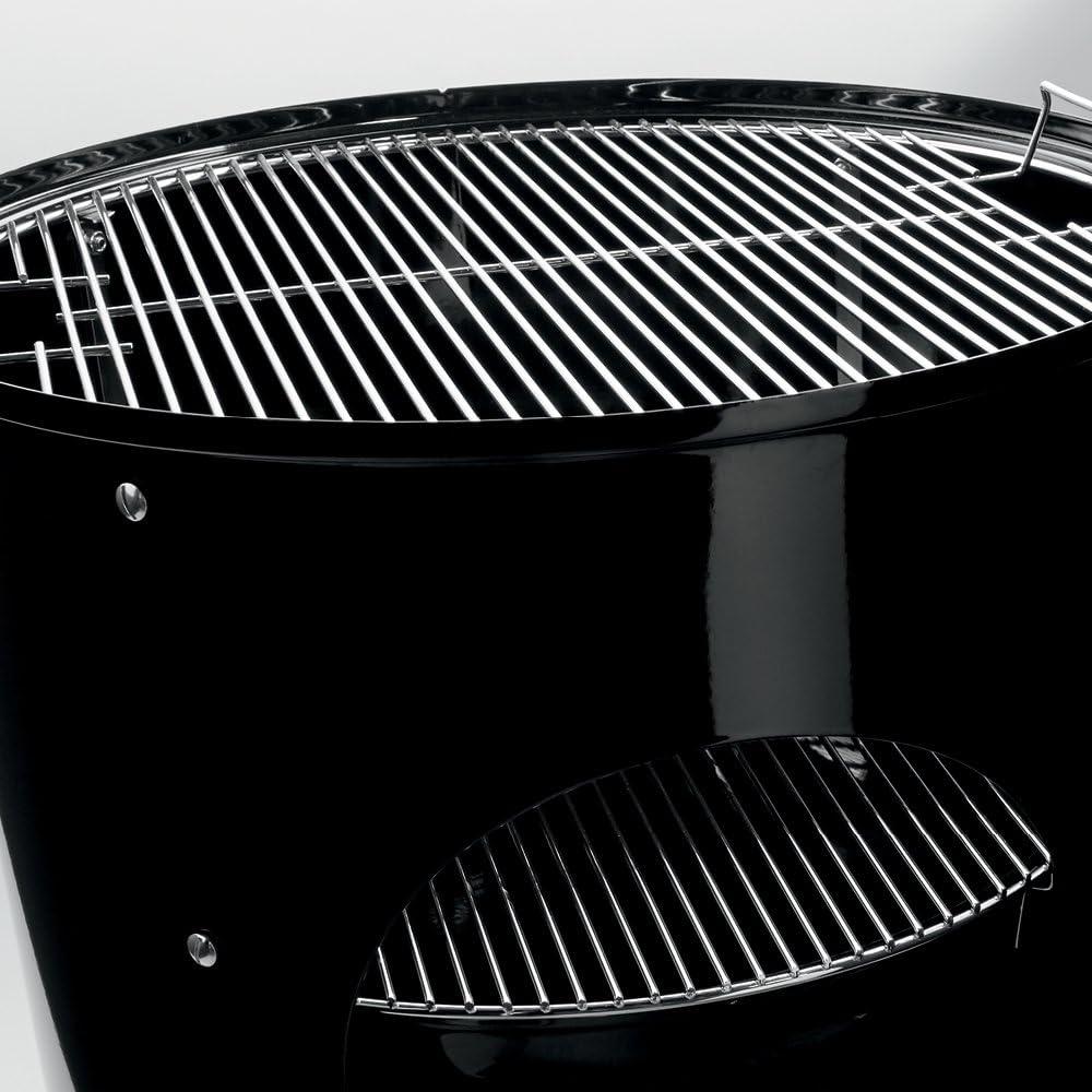 Black Porcelain Charcoal Smoker with Steel Grates and Thermometer