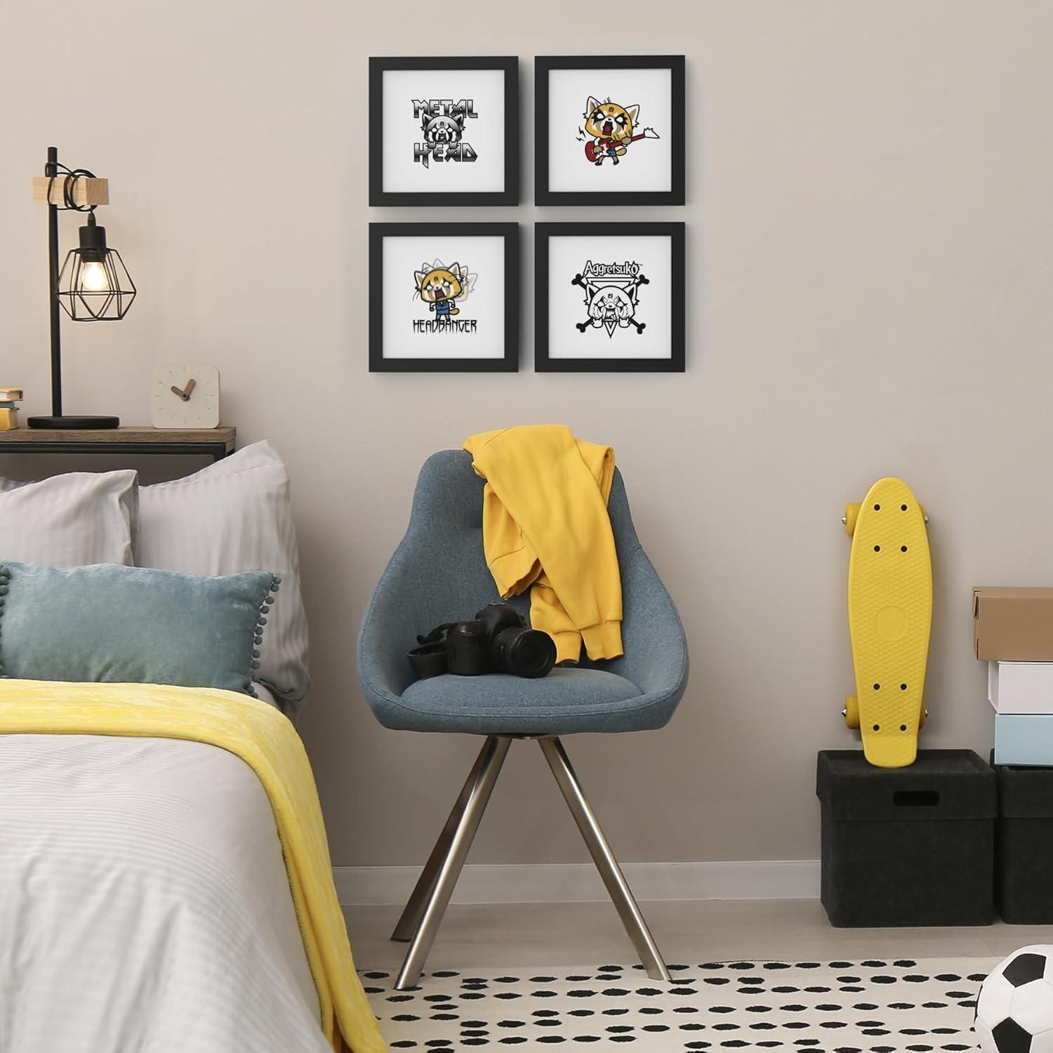 Gallery Pops Sanrio Aggretsuko - Retsuko Desk Chainsaw Wall Art, Black Framed Version, 12" x 12"