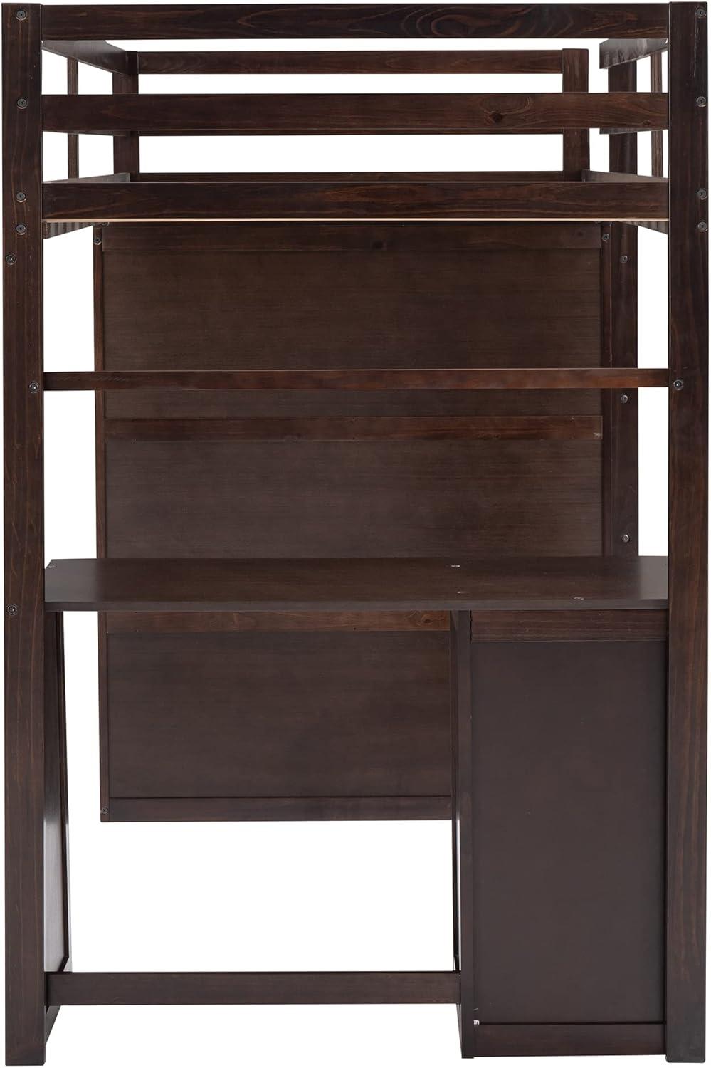 Seizeen Wooden Twin Size Loft Bed for Kids, Twin Loft Bed with Drawers, Desk, Wardrobe, Ladder & Safety Rails, Modern Bedroom Space Saving Loft Bed Frame with Storage, No Box Spring Needed, Espresso