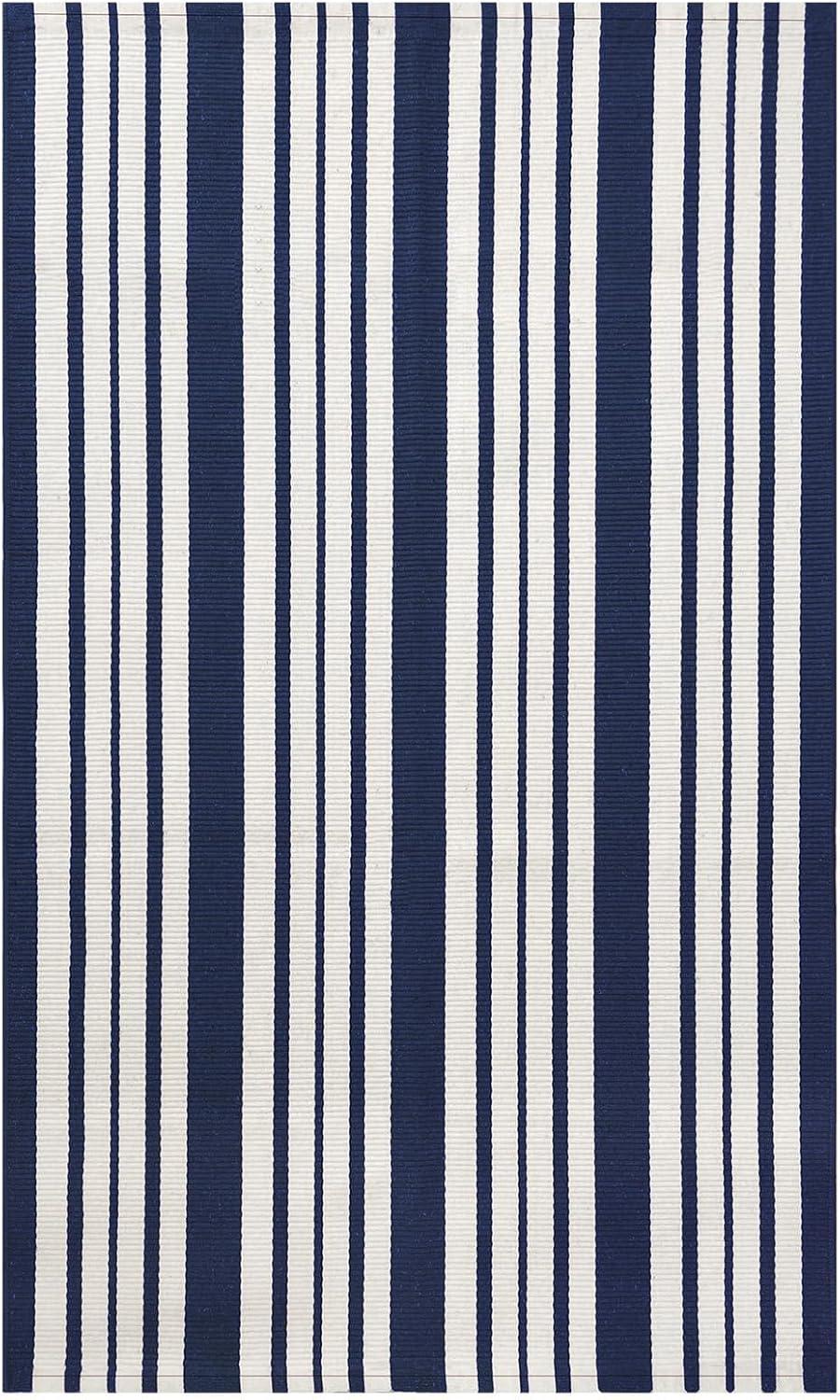 IOHOUZE Navy and White Striped Rug 2'x3' Front Door Rugs, Small Washable Area Rug for Front Porch, Spring Summer Doormats Outdoor Indoor, Cotton Rugs for Entryway Porch Entrance