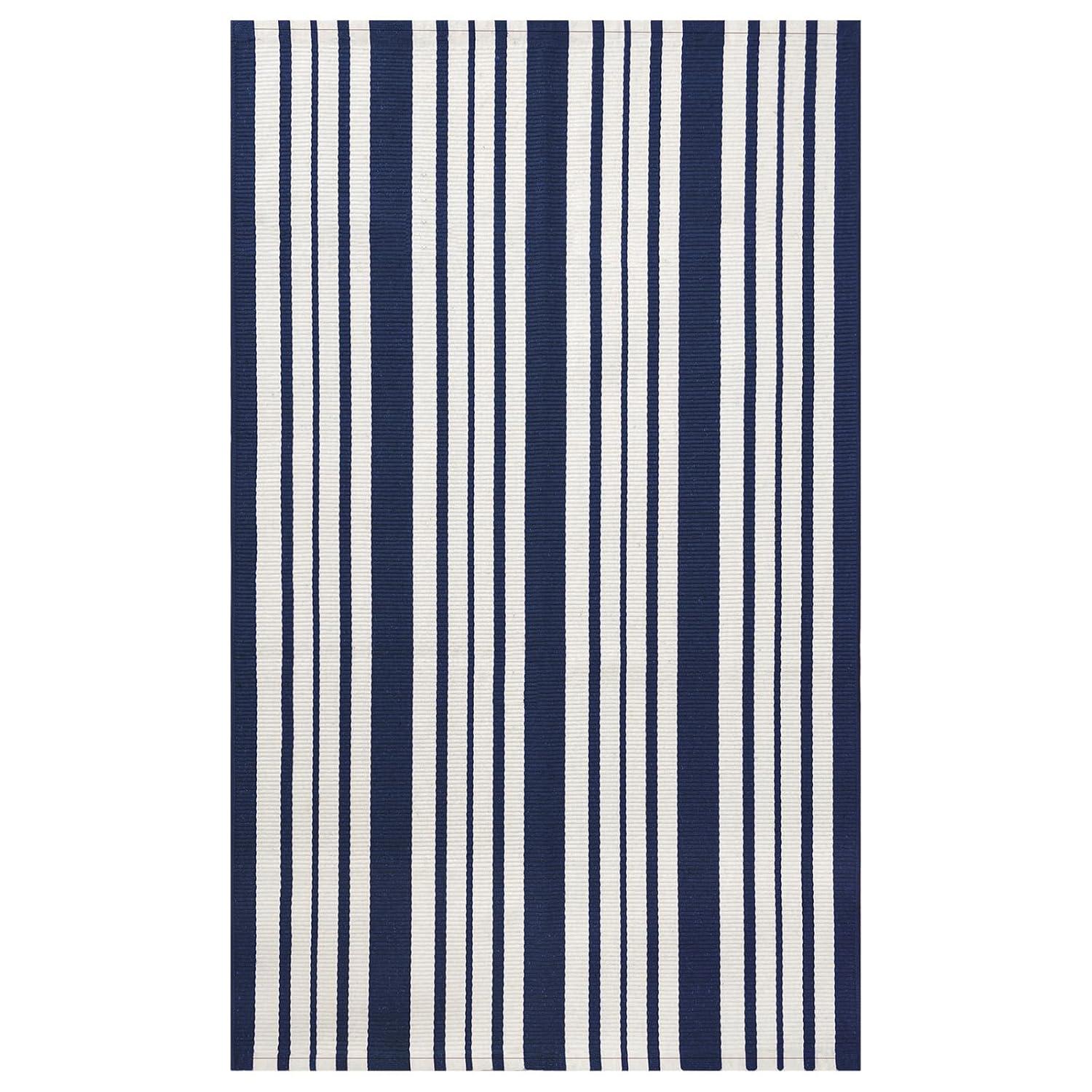 IOHOUZE Navy and White Striped Rug 2'x3' Front Door Rugs, Small Washable Area Rug for Front Porch, Spring Summer Doormats Outdoor Indoor, Cotton Rugs for Entryway Porch Entrance