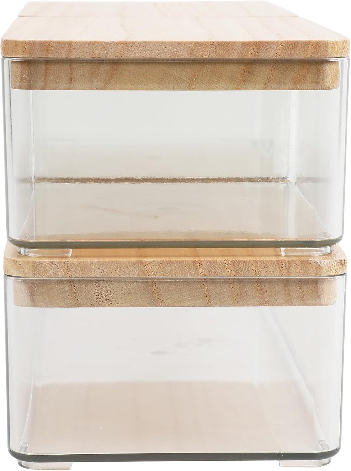 Thomas Martha Stewart Stackable Plastic Storage Box Set with Wooden Lids