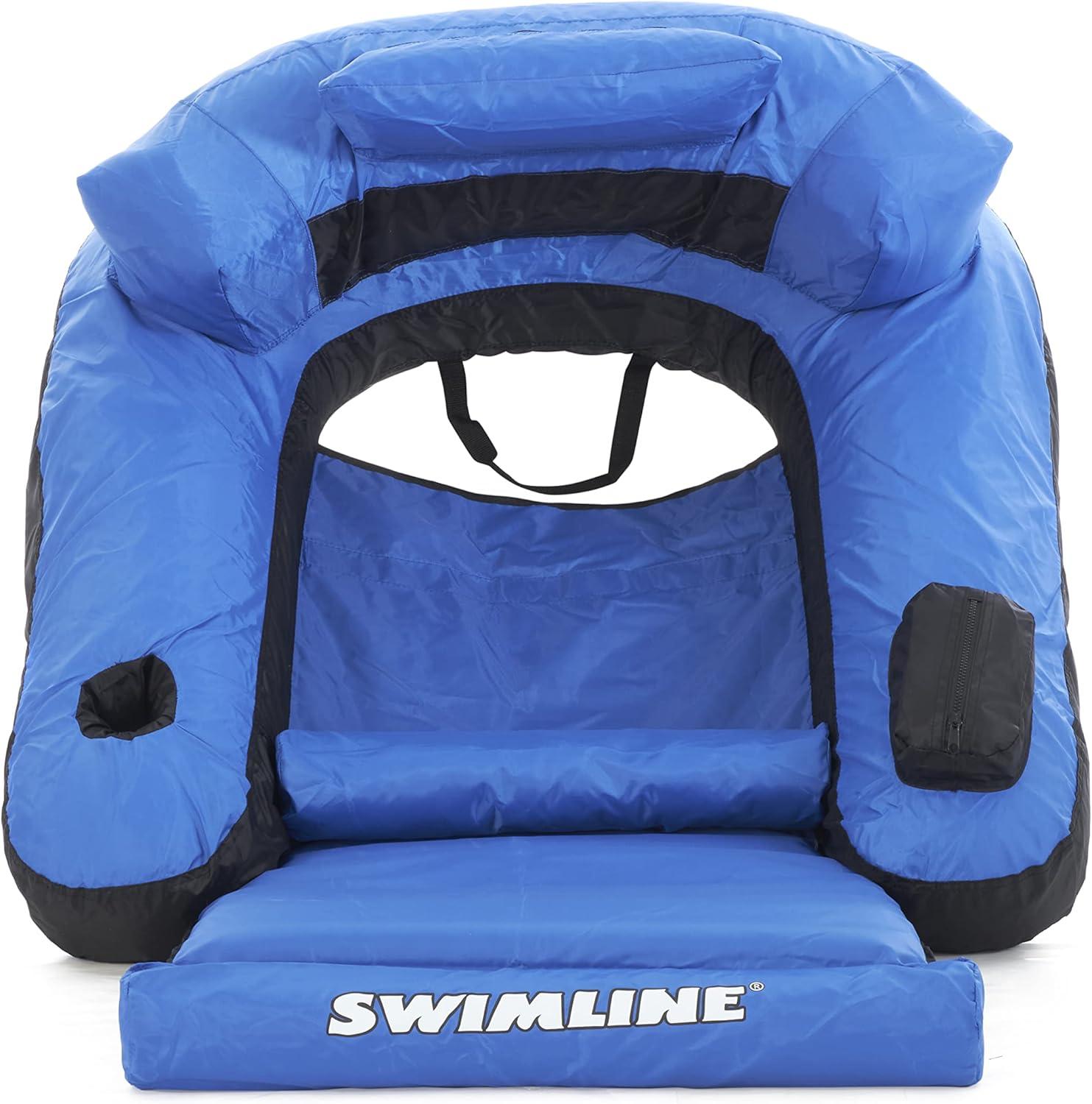 SWIMLIME ORIGINAL Fabric Covered Ultimate Floating Lounge Chair With Cup Holder Back Leg And Arm Rests And Storage Compartment For Kids And Adults