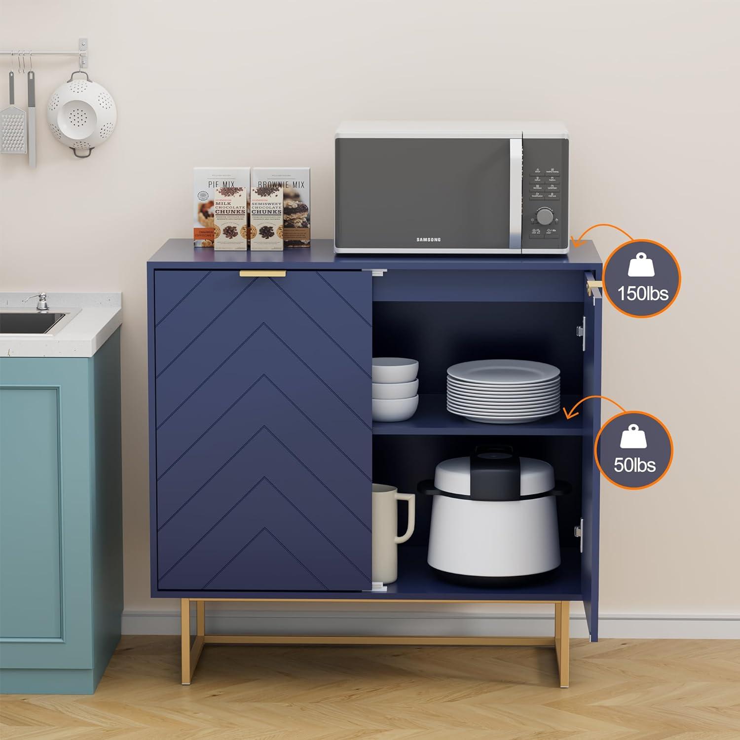 Scurrty 31.5'' Sideboard Buffet Cabinet with Storage, Sideboard Storage Cabinet with Doors and Adjustable Shelf, Accent Cabinet for Living Room, Kitchen, Navy Blue