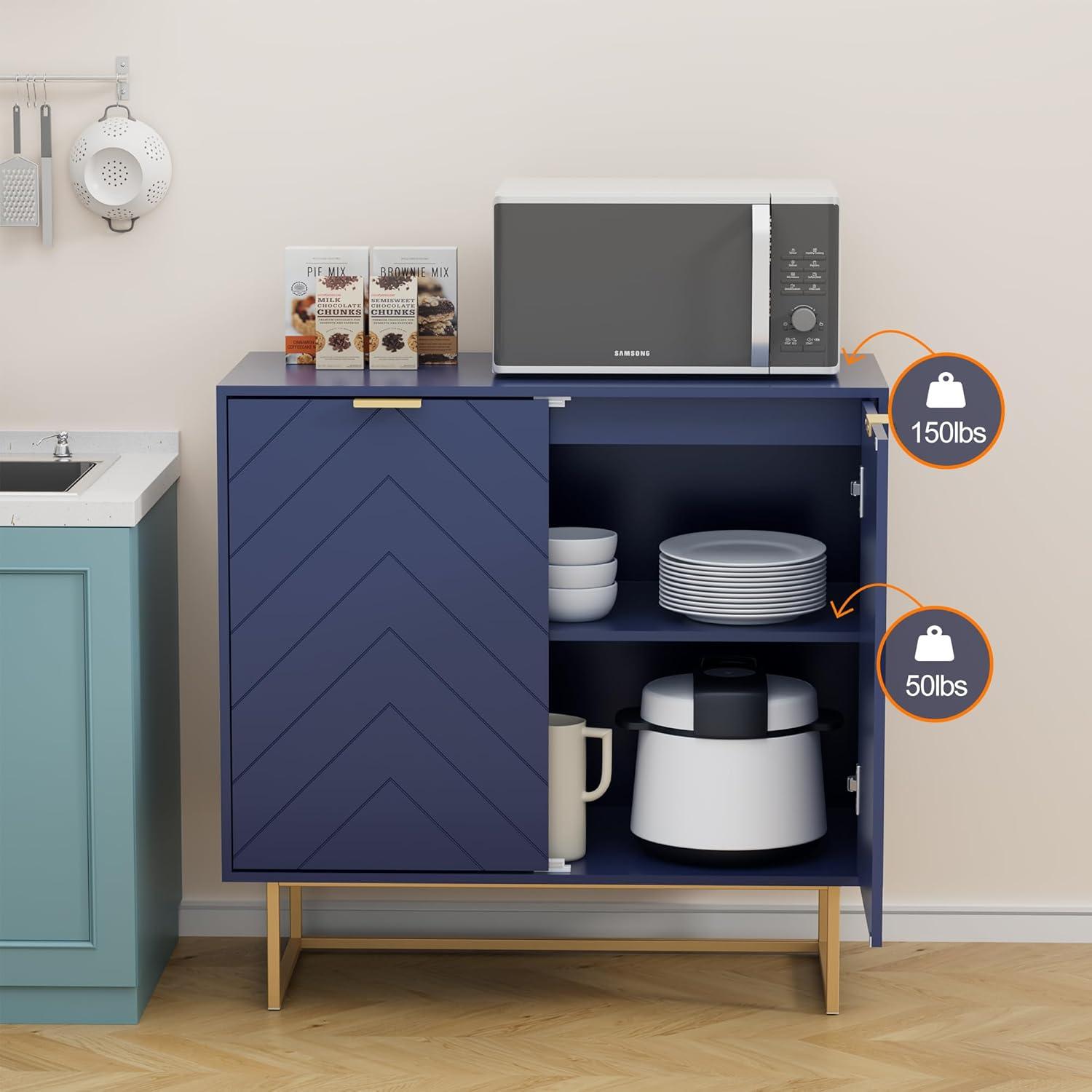 Scurrty 31.5'' Sideboard Buffet Cabinet with Storage, Sideboard Storage Cabinet with Doors and Adjustable Shelf, Accent Cabinet for Living Room, Kitchen, Navy Blue