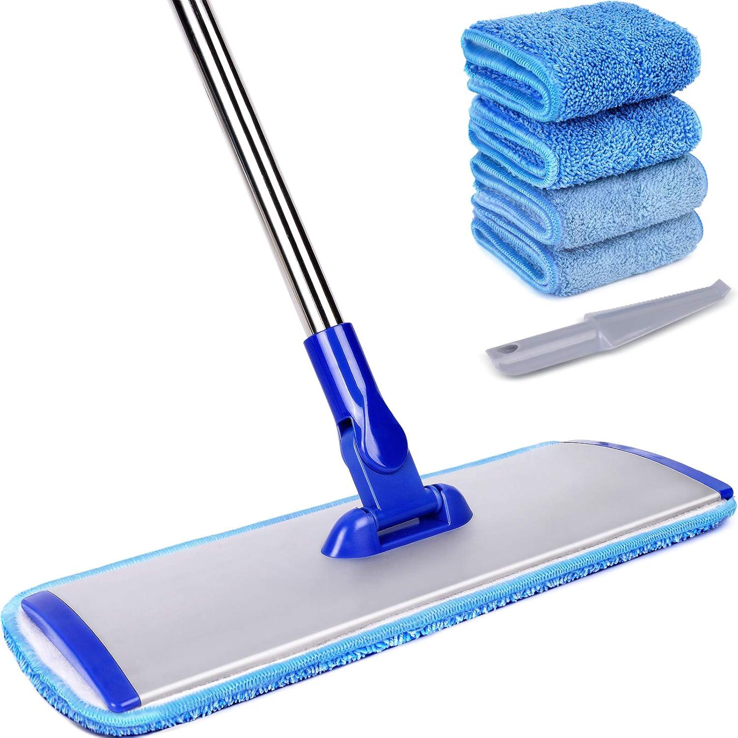 18" Professional Microfiber Mop with Stainless Steel Handle and Reusable Pads