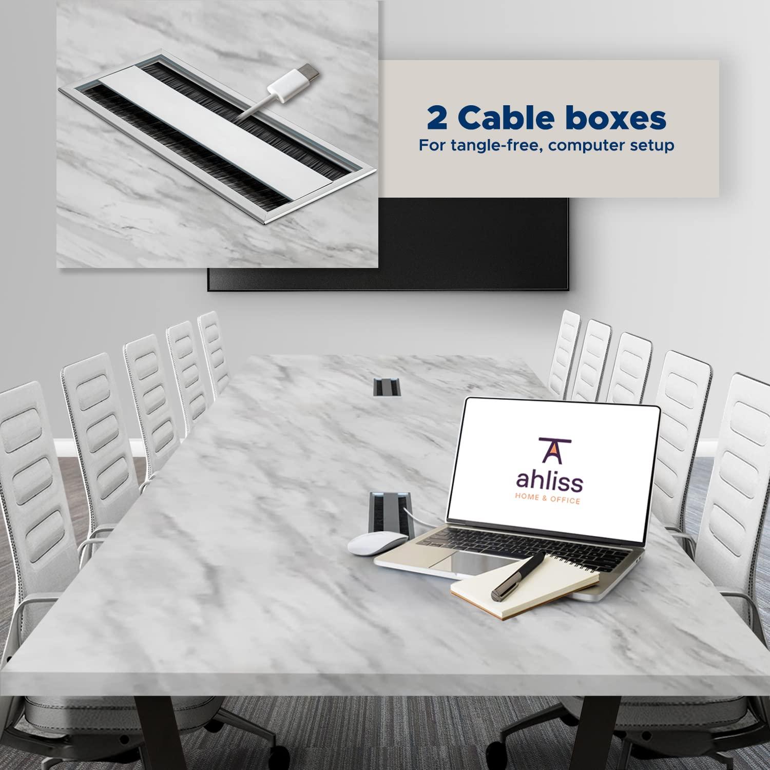 Sturdy Conference Table with Cable Management Grommets Modern Rectangle Office Meeting Table with Wood Tabletop and Metal Frame & Legs- Easy Assembly Boardroom Table (White Marble, 10 Foot)
