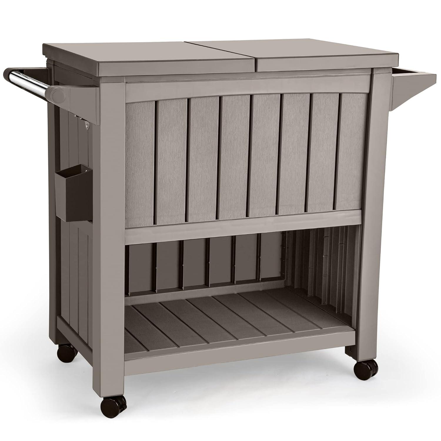 YITAHOME 85 Quart Rolling Cooler Cart with Bottle Opener Drainage, Portable Cooler on Wheels, Outdoor Beverage Cart Ice Chest for Patio Pool Deck Party BBQ Cookouts (Taupe)