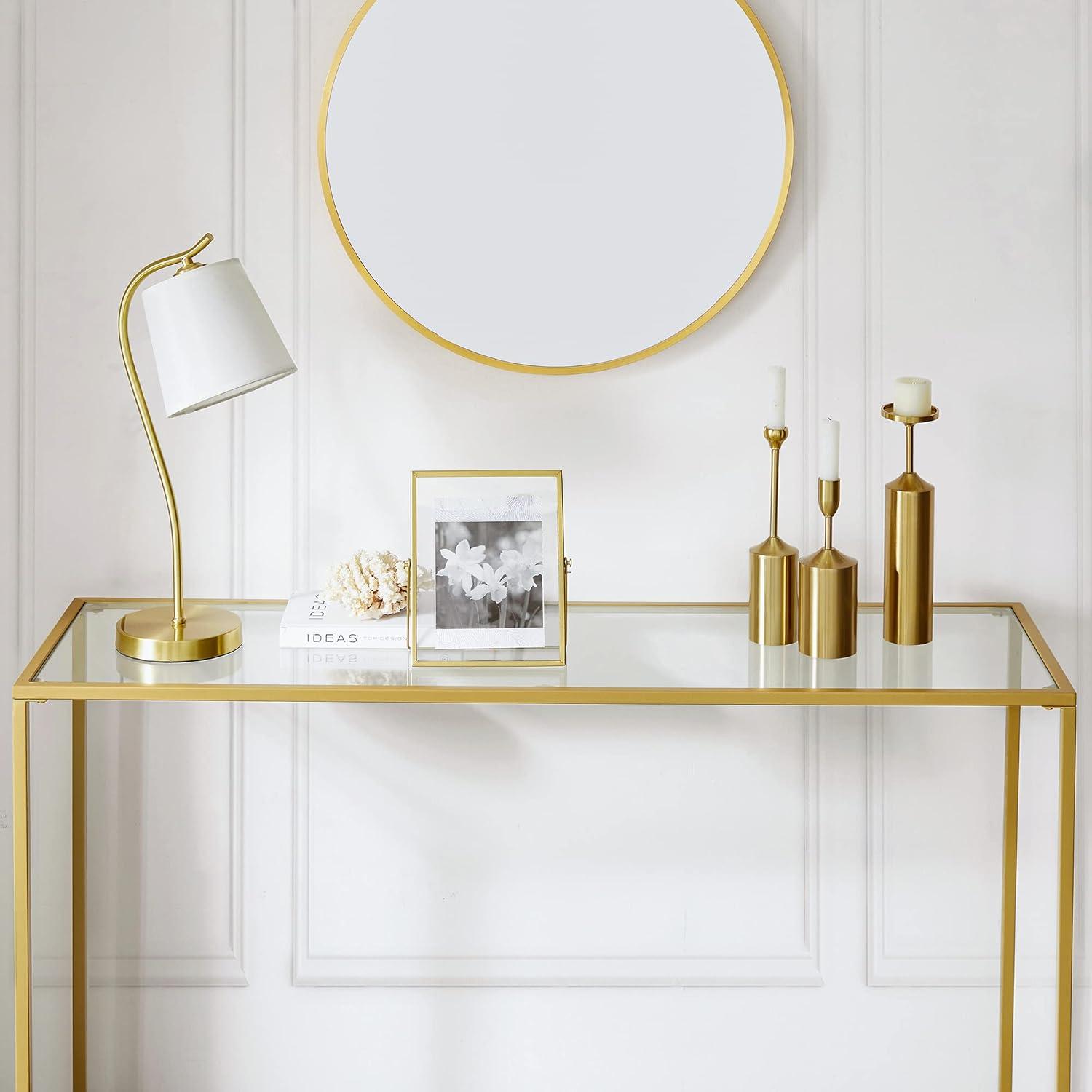 VASAGLE Console Sofa Table, Modern Entryway Table, Tempered Glass Table, Metal Frame 13.8 x 39.4 x 31.5 inches Gold
