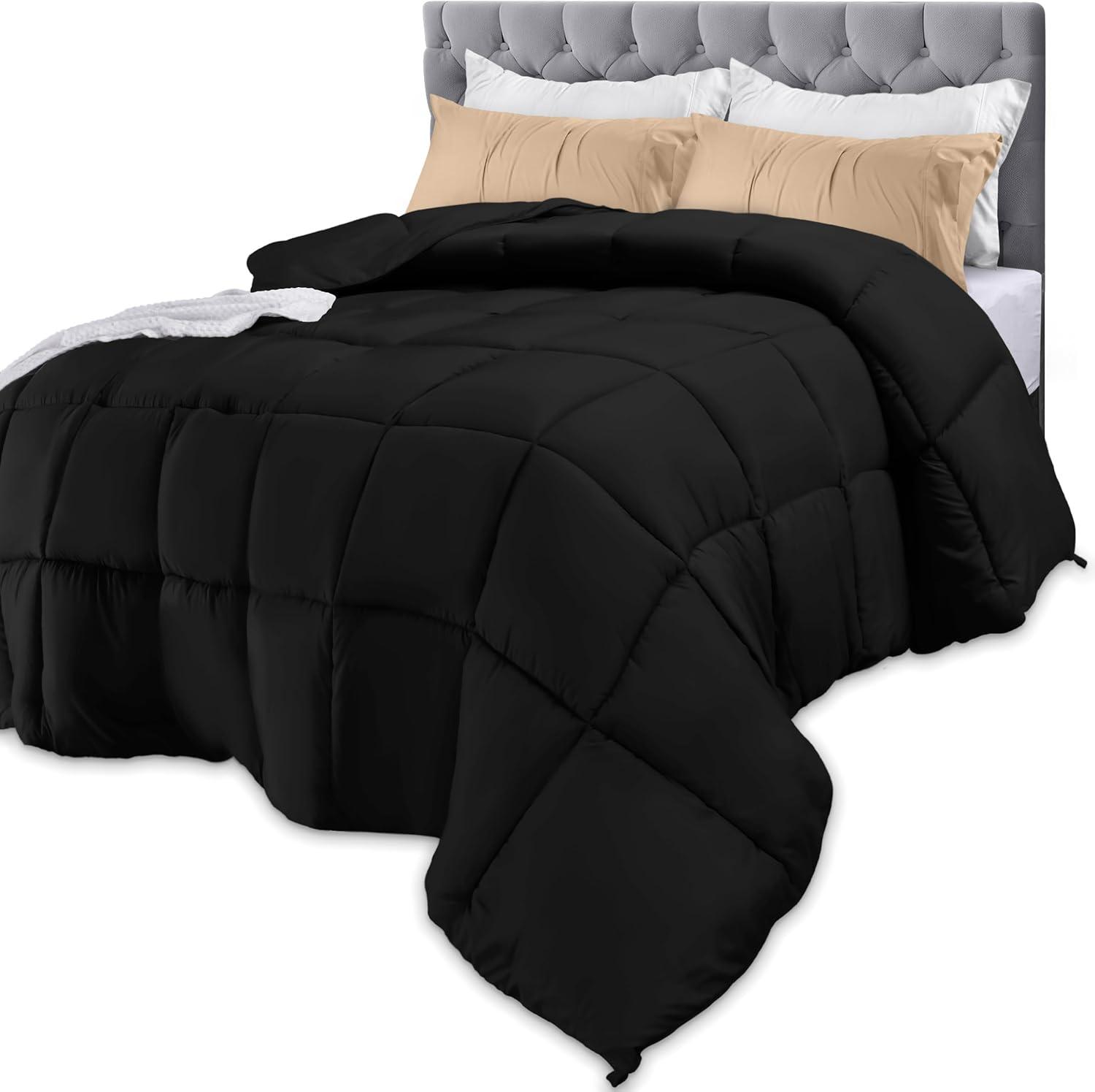Utopia Bedding Comforters King Size, All Season Duvet Insert, Down Alternative Box Stitched Bed Comforter with Corner Tabs, Machine Washable (Black)