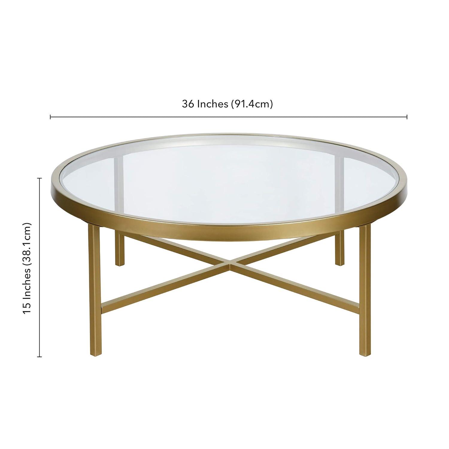 Evelyn&Zoe Round Metal Base Coffee Table in Brass and Gold