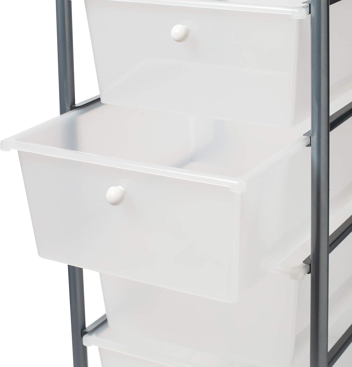 Silver and Clear 5-Drawer Rolling Storage Cart with Plastic Drawers