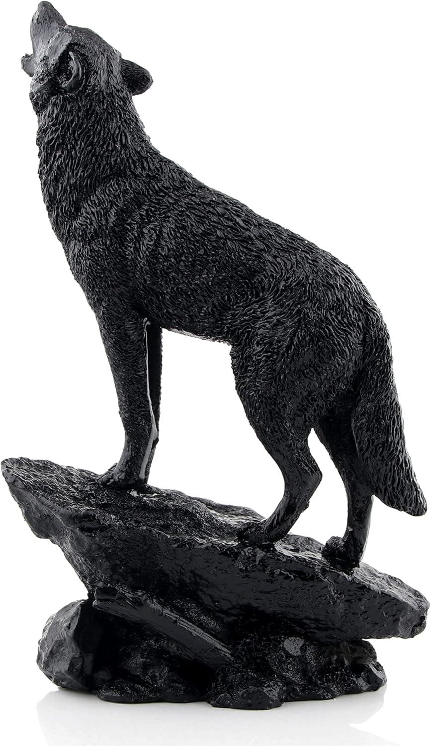 Black Resin Howling Wolf Garden Sculpture