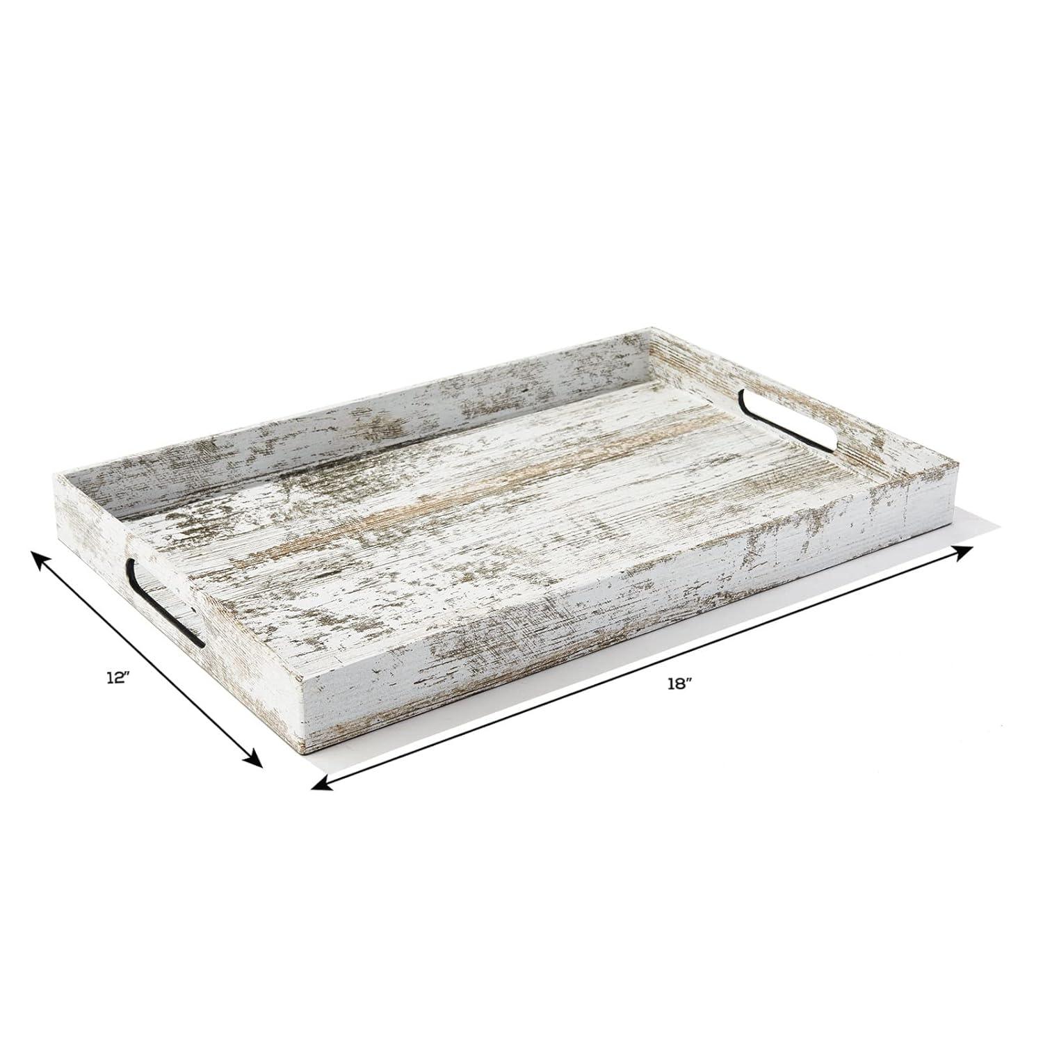 American Atelier, Birch Wood Finish, Polypropylene Rectangular Serving Tray with Handles, Set of 2