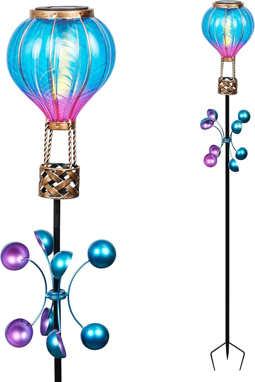 Alpine Corporation LED Solar Purple/Blue Hot Air Balloon Spinning Garden Stake Novelty Sculpture Light Off-White