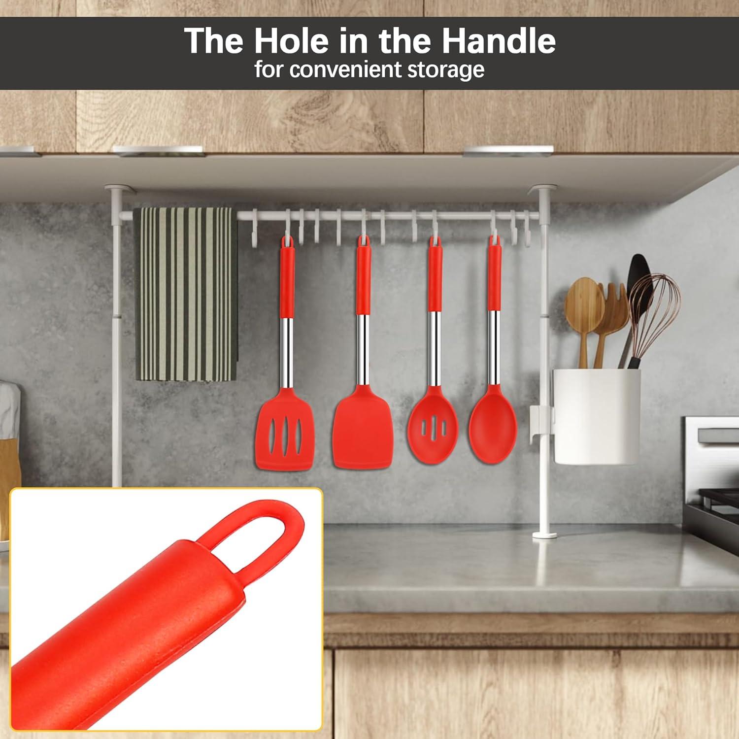 Premium Silicone and Steel Cooking Utensil Set, Red