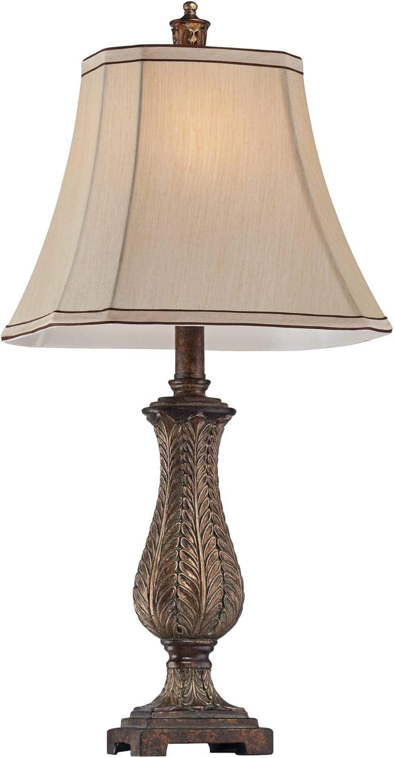 Regency Hill Traditional Table Lamp 25" High Old Oak Antique Petite Vase Beige Rectangular Shade for Living Room Family Bedroom Bedside