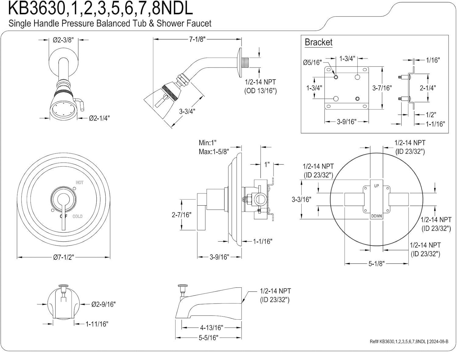 Kingston Brass KB3637NDL Kingston Brass NuvoFusion Single-Handle Pressure Balanced Tub and Shower Faucet