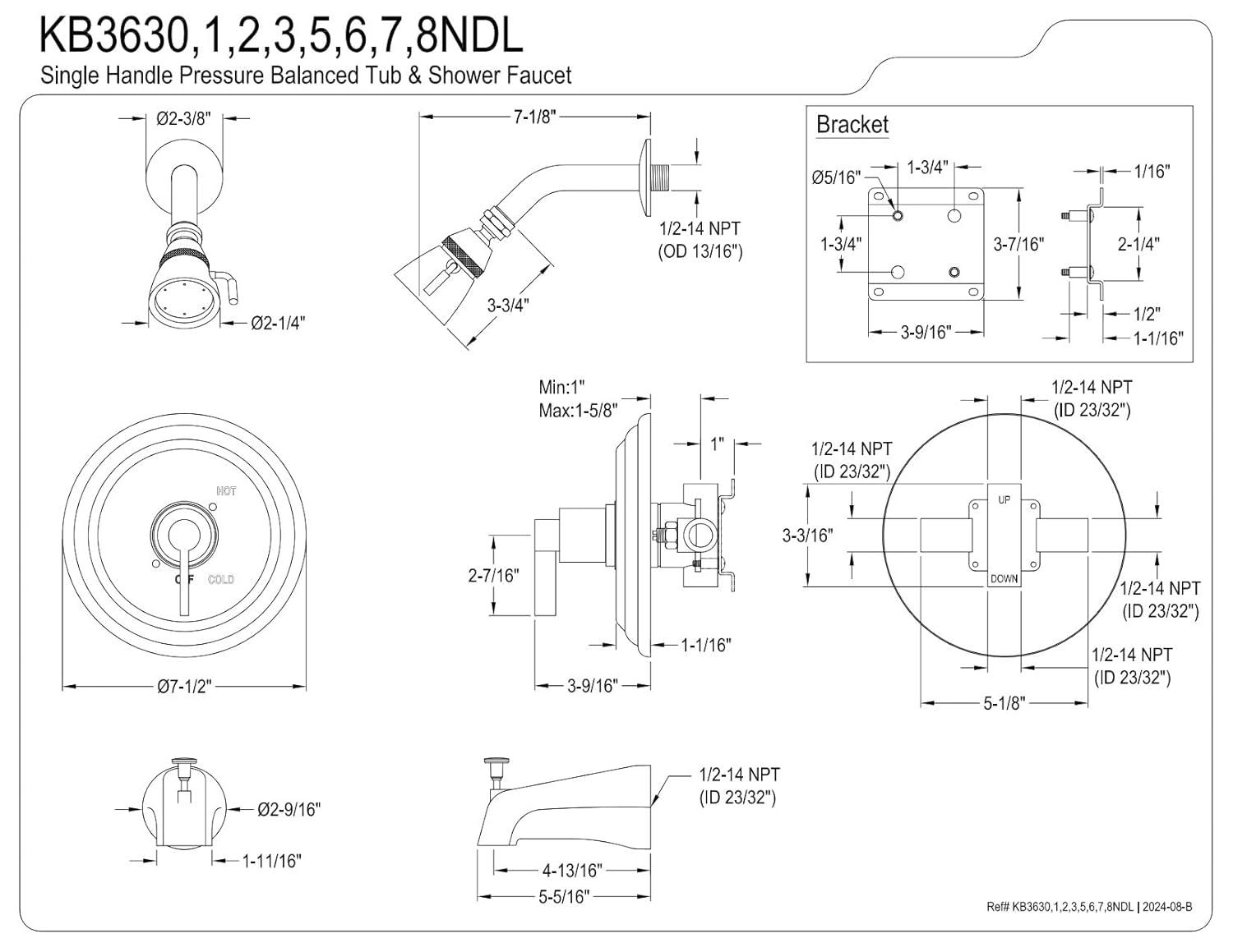 Kingston Brass KB3637NDL Kingston Brass NuvoFusion Single-Handle Pressure Balanced Tub and Shower Faucet