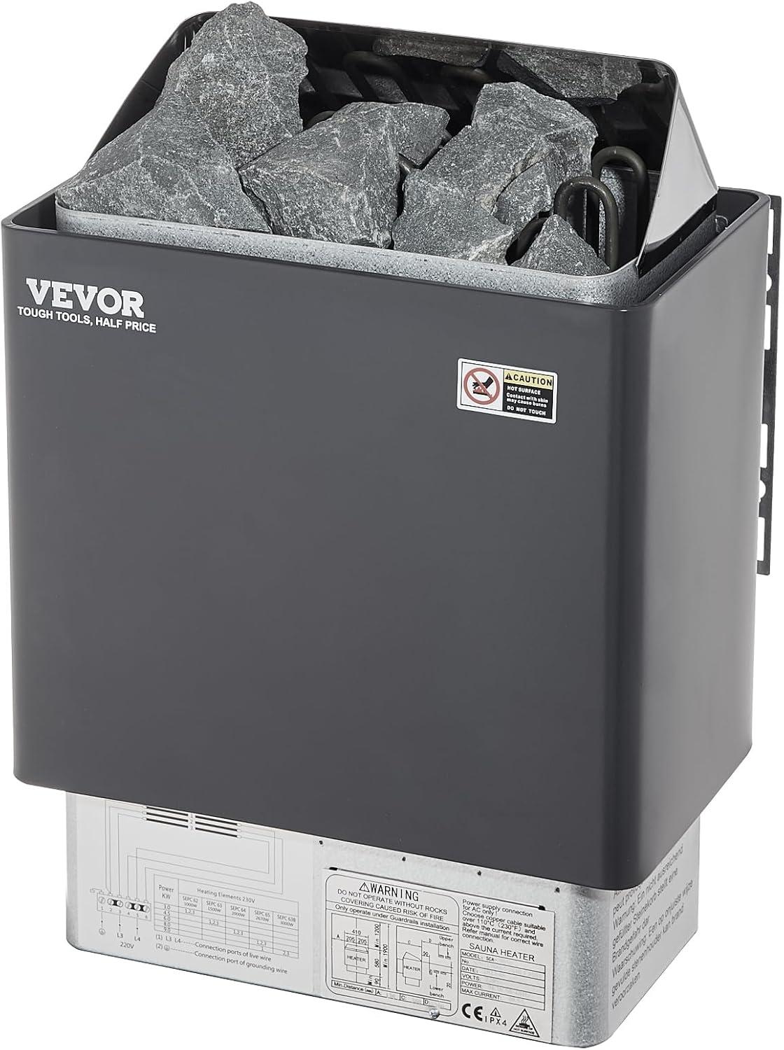 VEVOR 9KW Black and Silver Electric Sauna Heater with Digital Controller